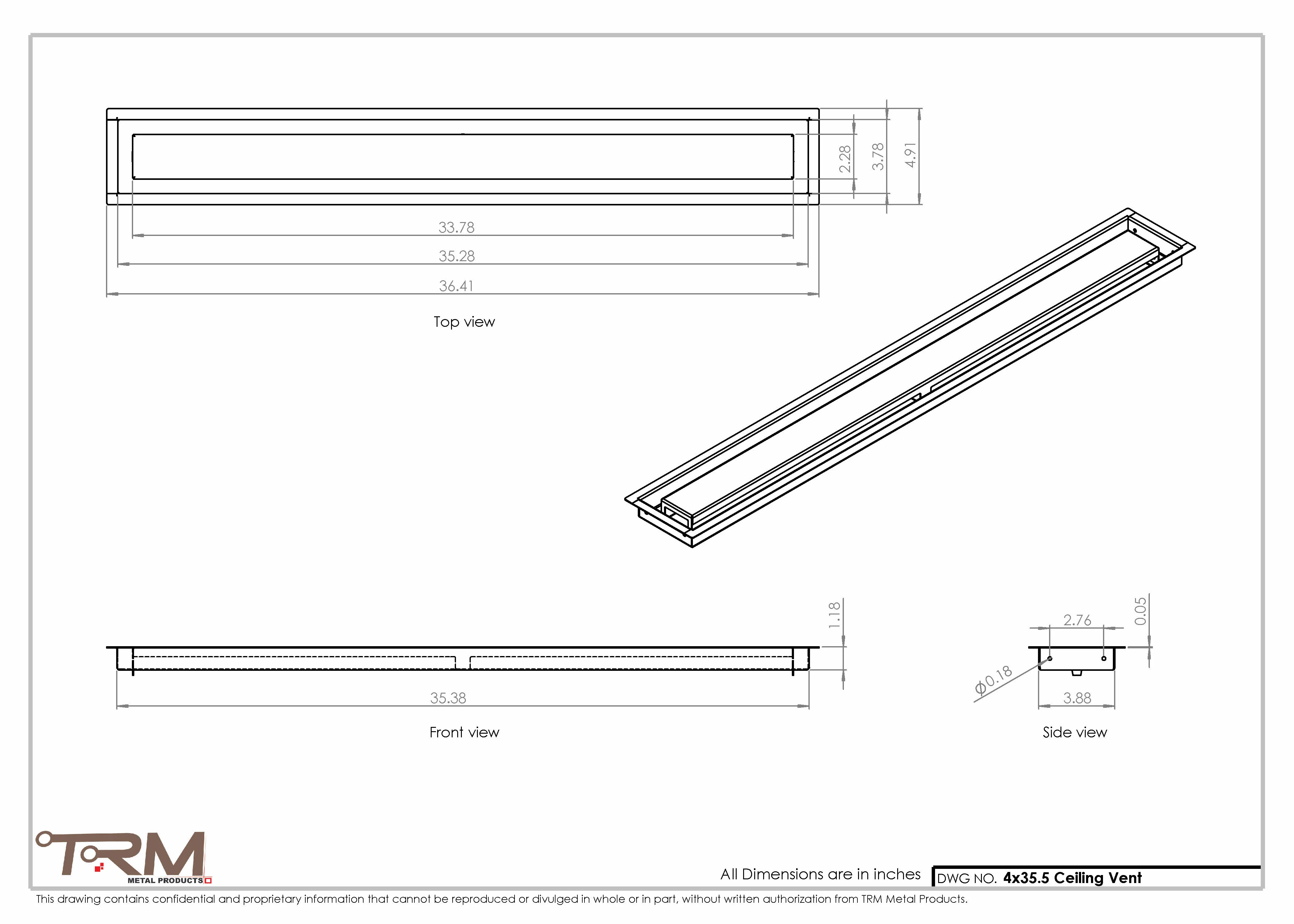 4x35.5 - Modern-Ceiling-Vent Cover-TRM Metal - 35.5x4 - Image 2