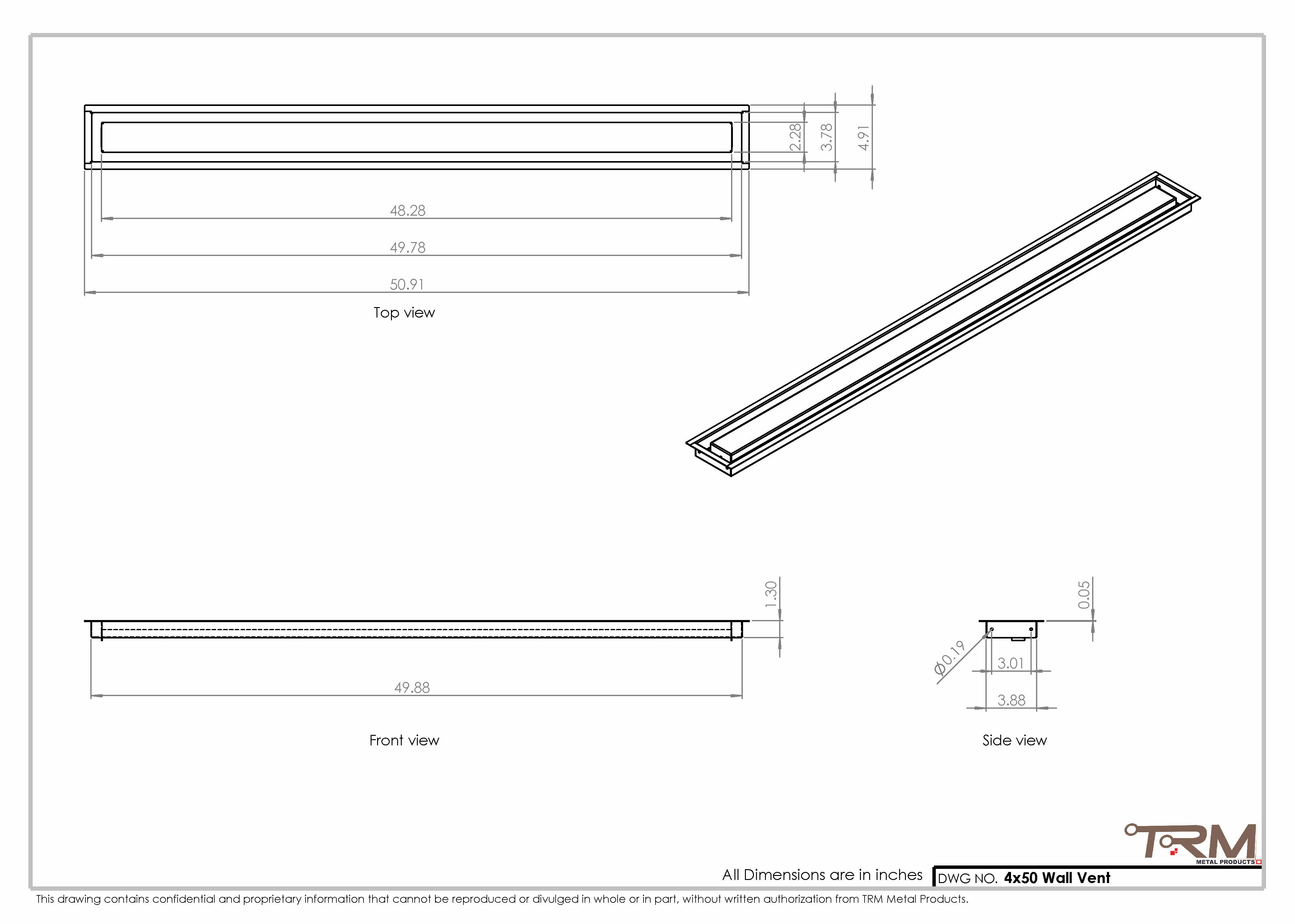 4x50 - Wall Vent - Modern Vent Cover -  Return Air Vent - TRM Metal (50x4) - Image 2