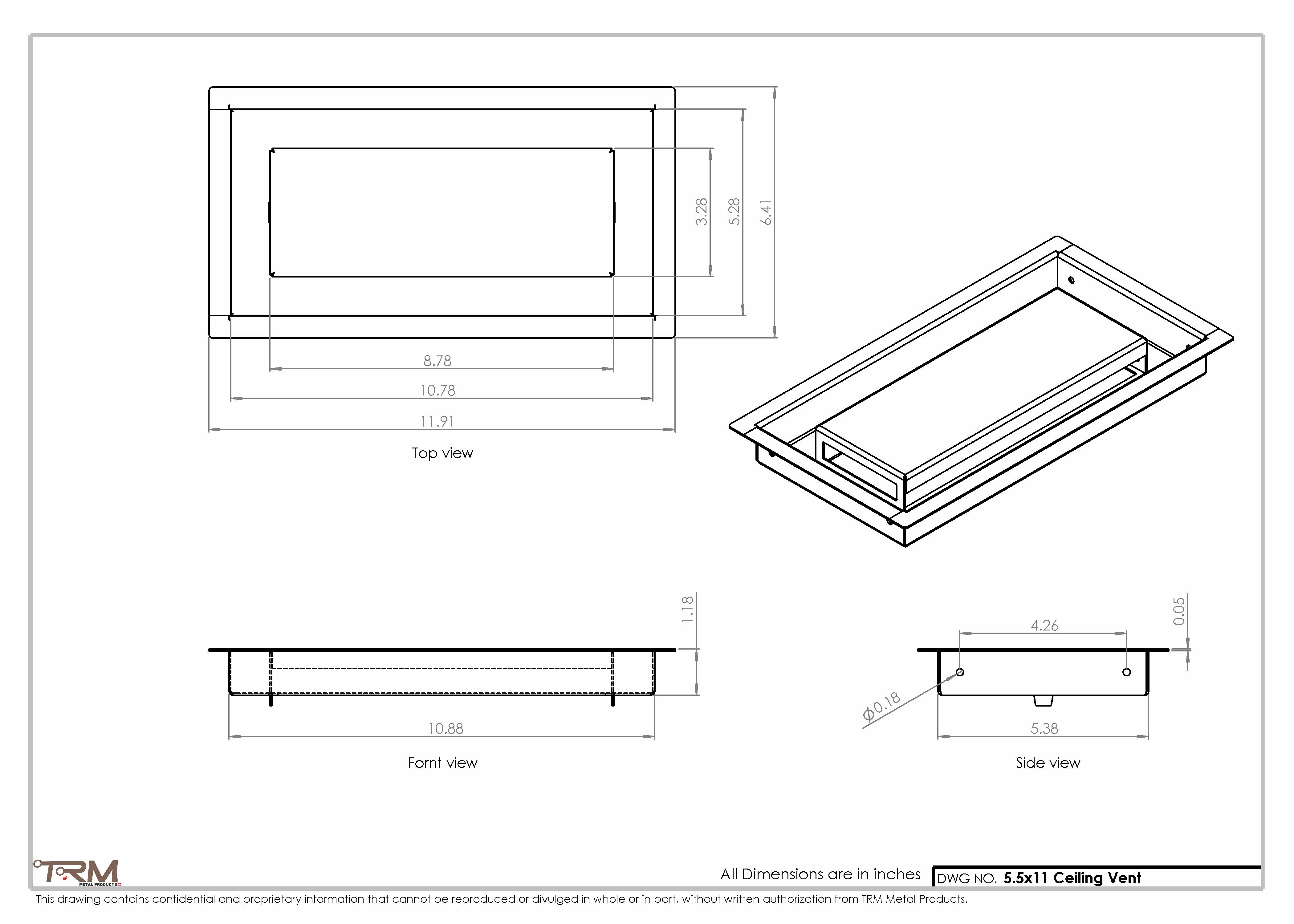 5.5x11 - Modern-Ceiling-Vent Cover-TRM Metal - 11x5.5 - Image 2