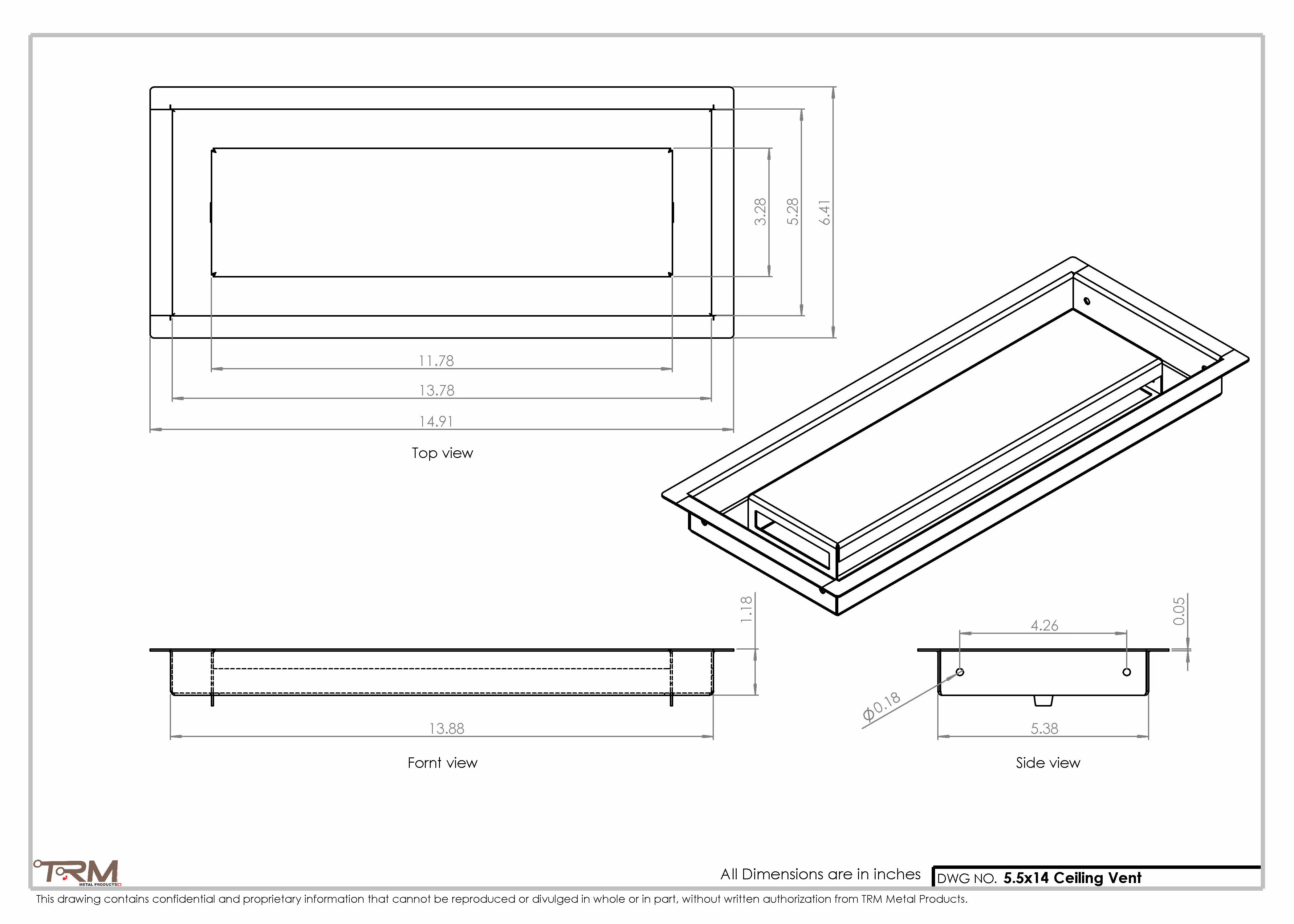 5.5x14 - Modern-Ceiling-Vent Cover-TRM Metal - 14x5.5 - Image 2