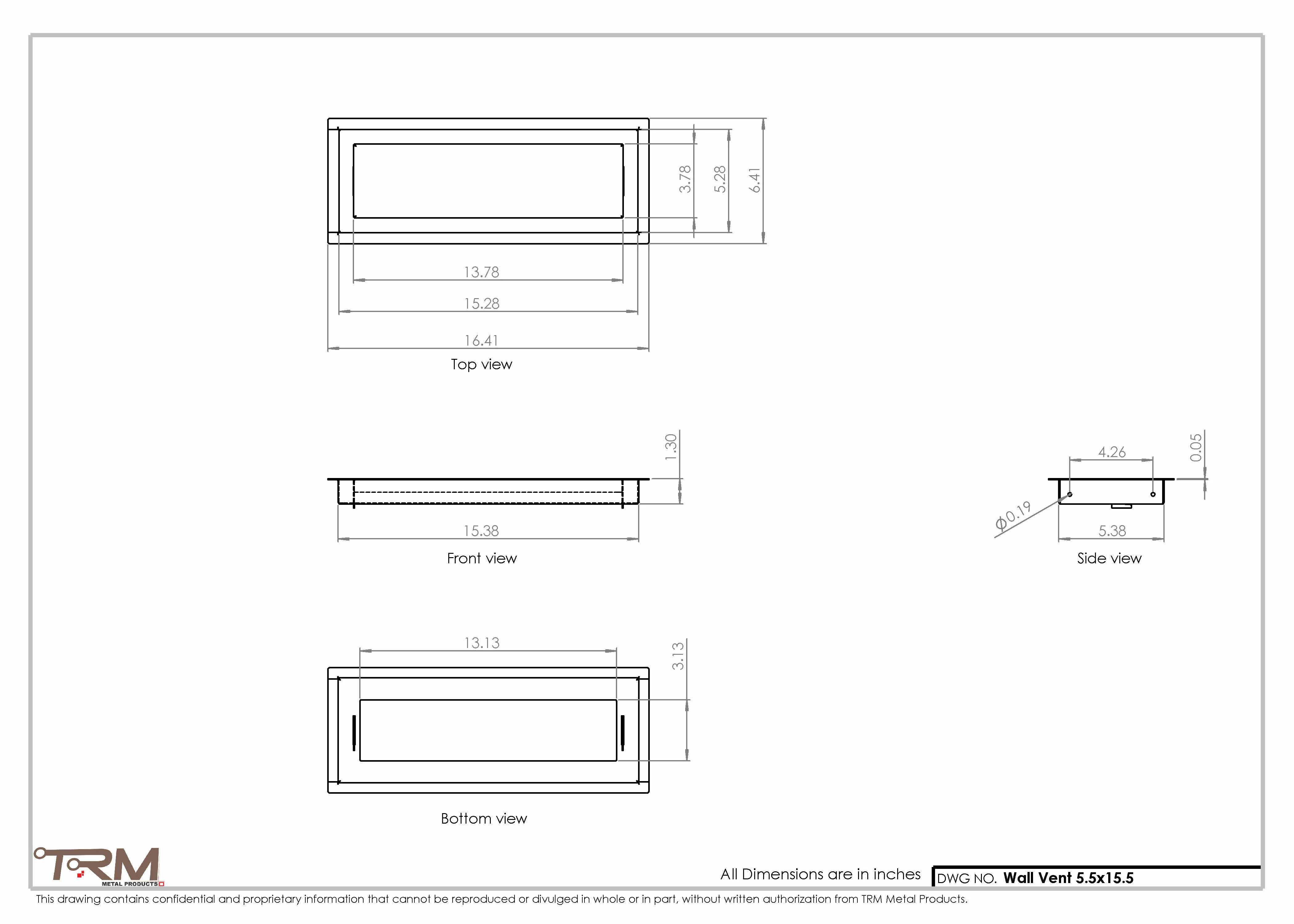 5.5x15.5 - Wall Vent - Modern Vent Cover -  Return Air Vent - TRM Metal  15.5x5.5 - Image 2