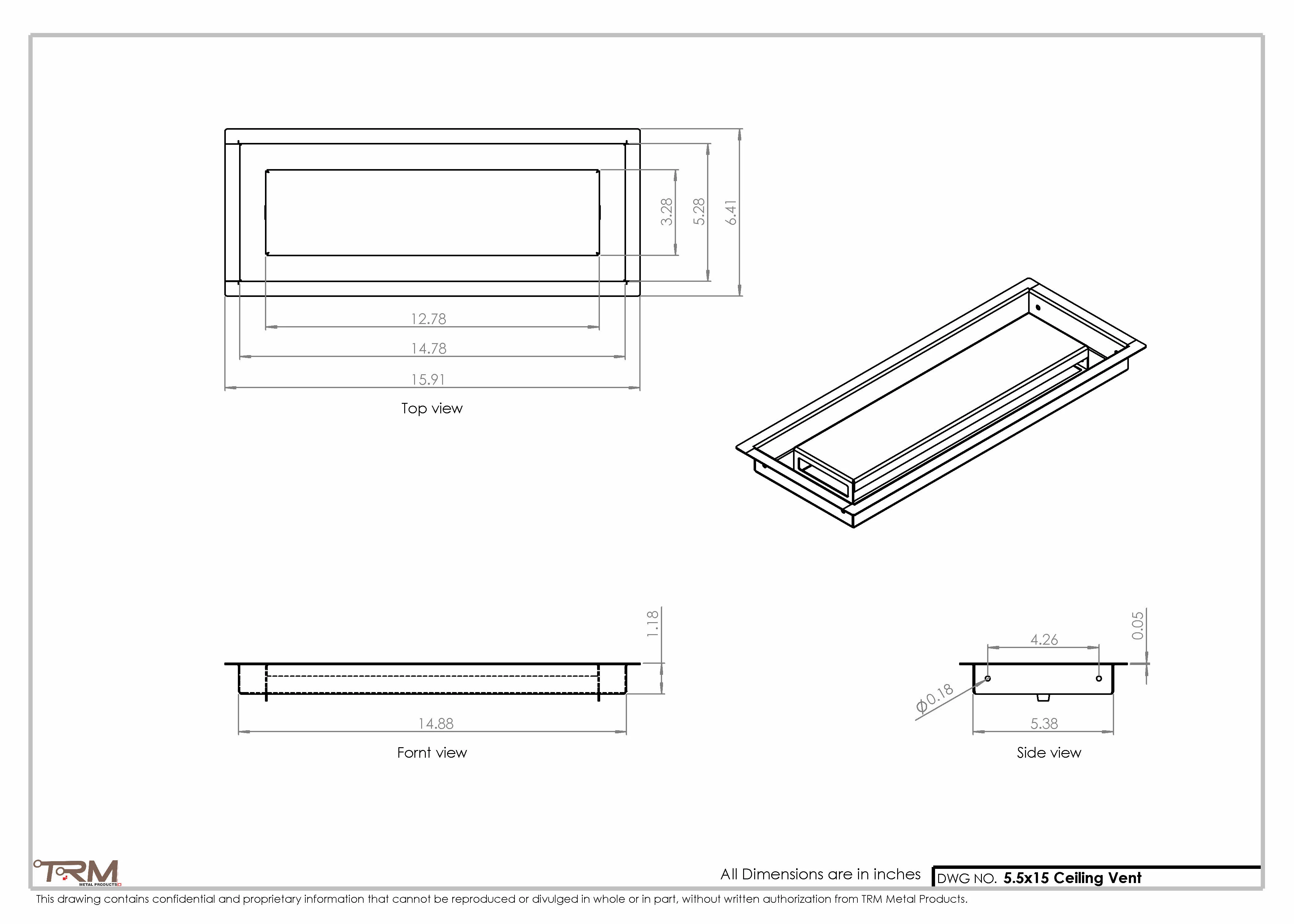 5.5x15 - Modern-Ceiling-Vent Cover-TRM Metal - 15x5.5 - Image 2