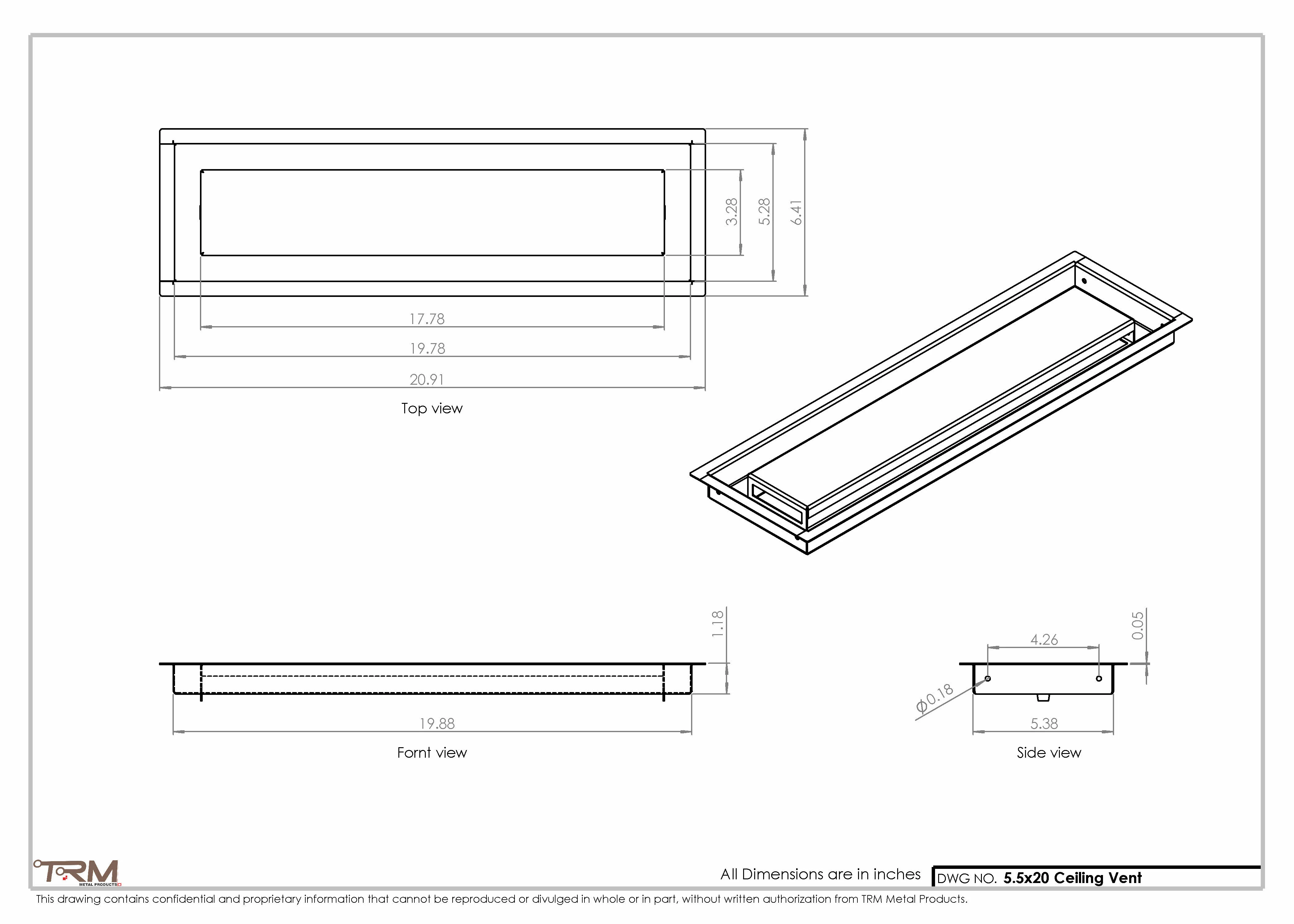 5.5x20 - Modern-Ceiling-Vent Cover-TRM Metal - 20x5.5 - Image 2