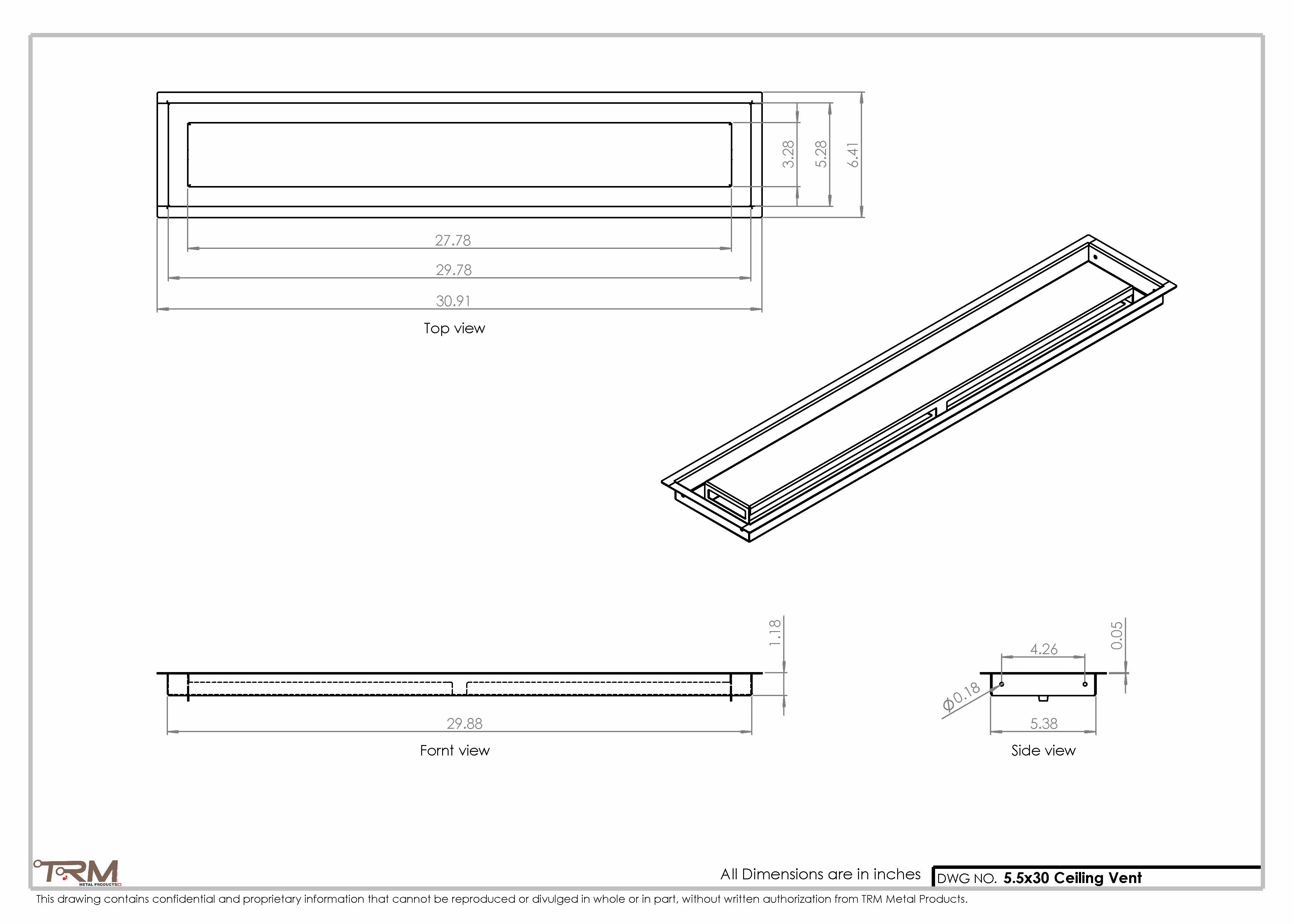 5.5x30 - Modern-Ceiling-Vent Cover-TRM Metal - 30x5.5 - Image 2