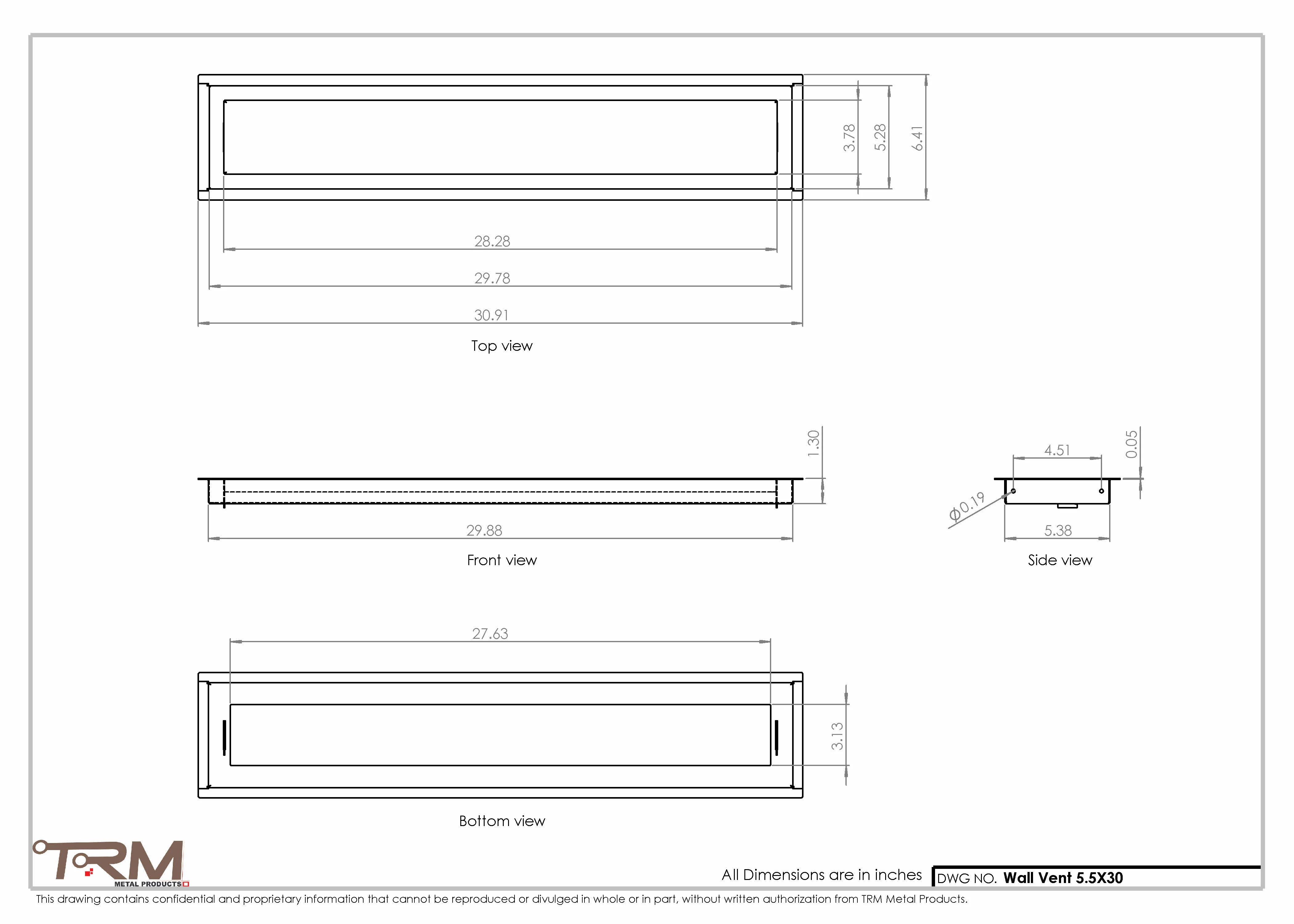 5.5x30 - Wall Vent - Modern Vent Cover -  Return Air Vent - TRM Metal  30x5.5 - Image 2