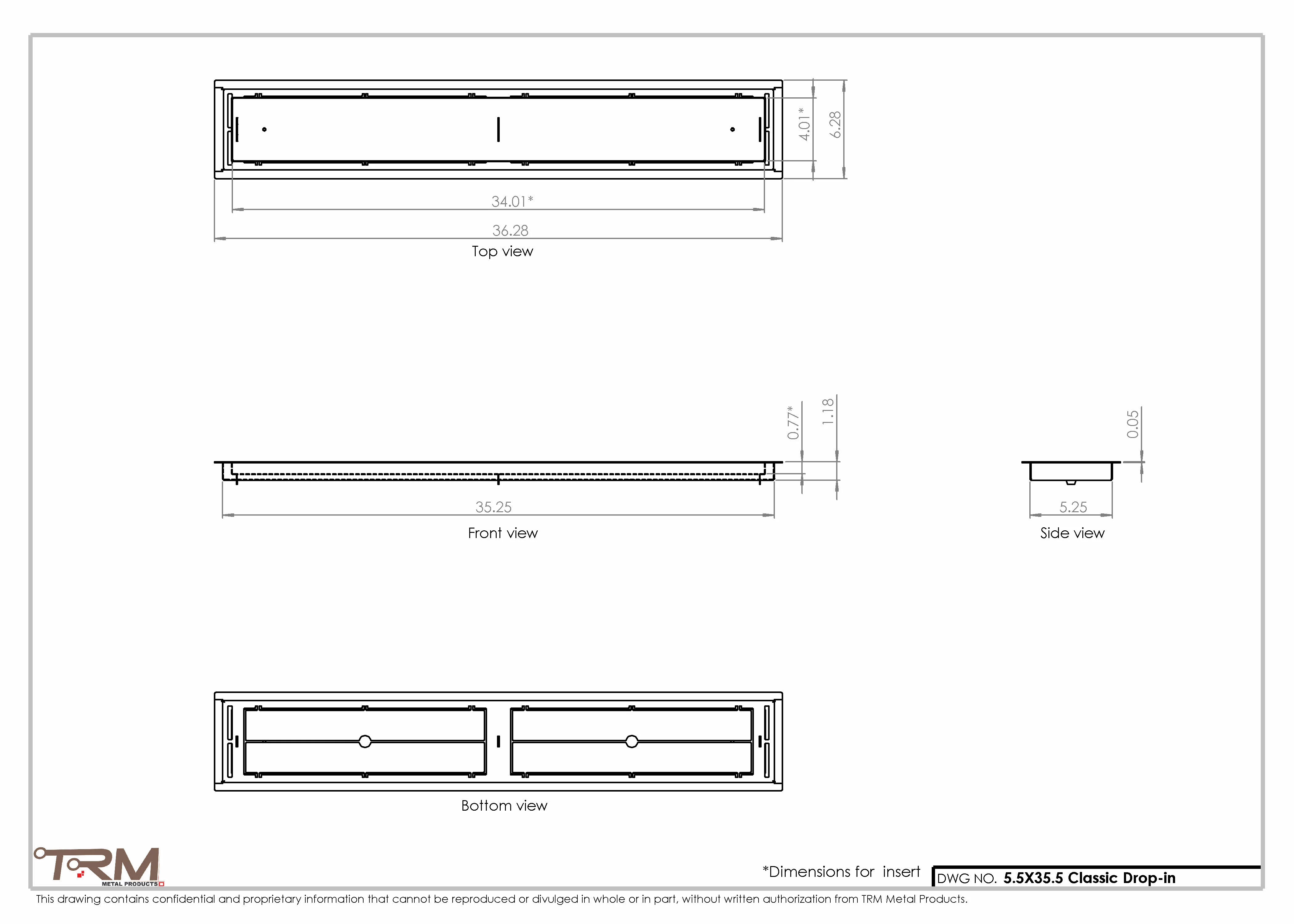 5.5x35.5 - Classic Drop-in Air Vent, Flush Floor-Matching, All Metal, Floor Vent Cover - TRM Metal  35.5x5.5 - Image 2