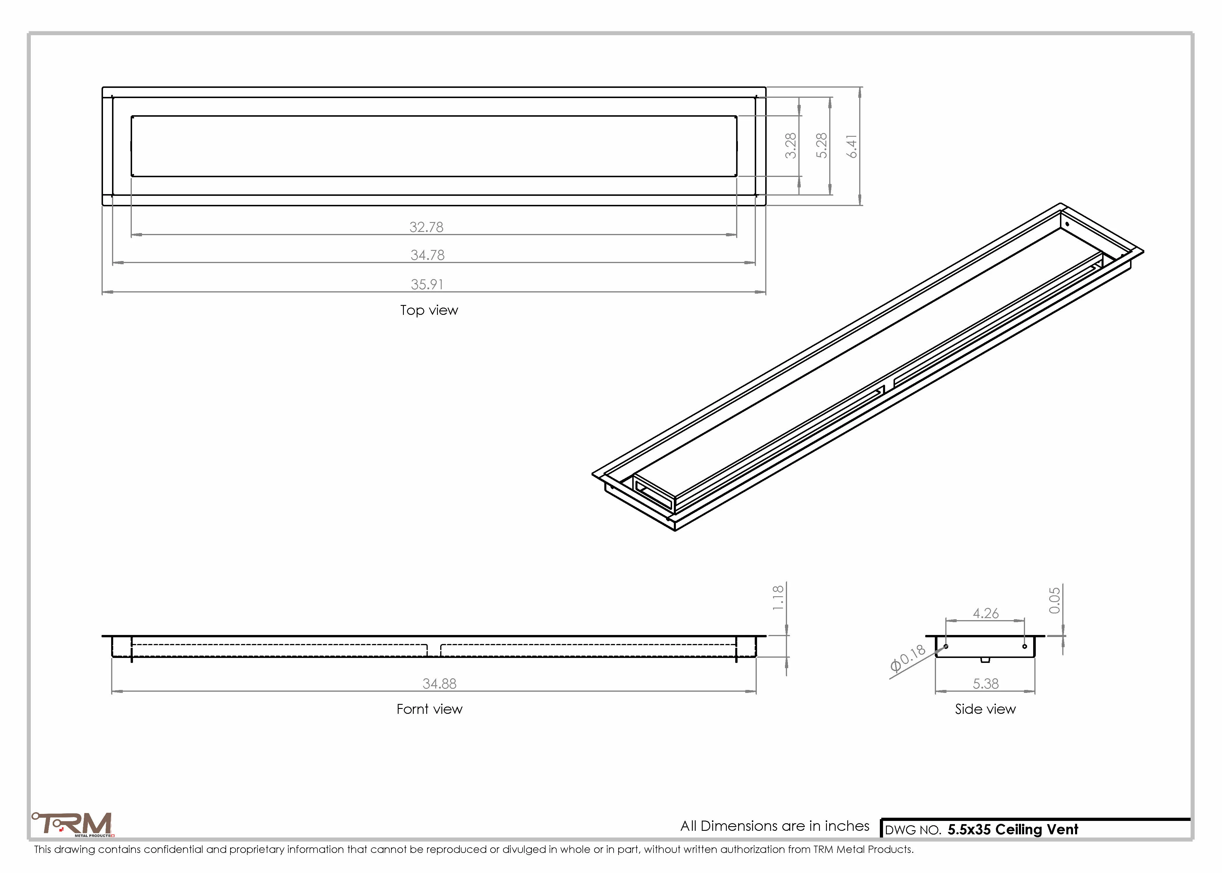5.5x35 - Modern-Ceiling-Vent Cover-TRM Metal - 35x5.5 - Image 2