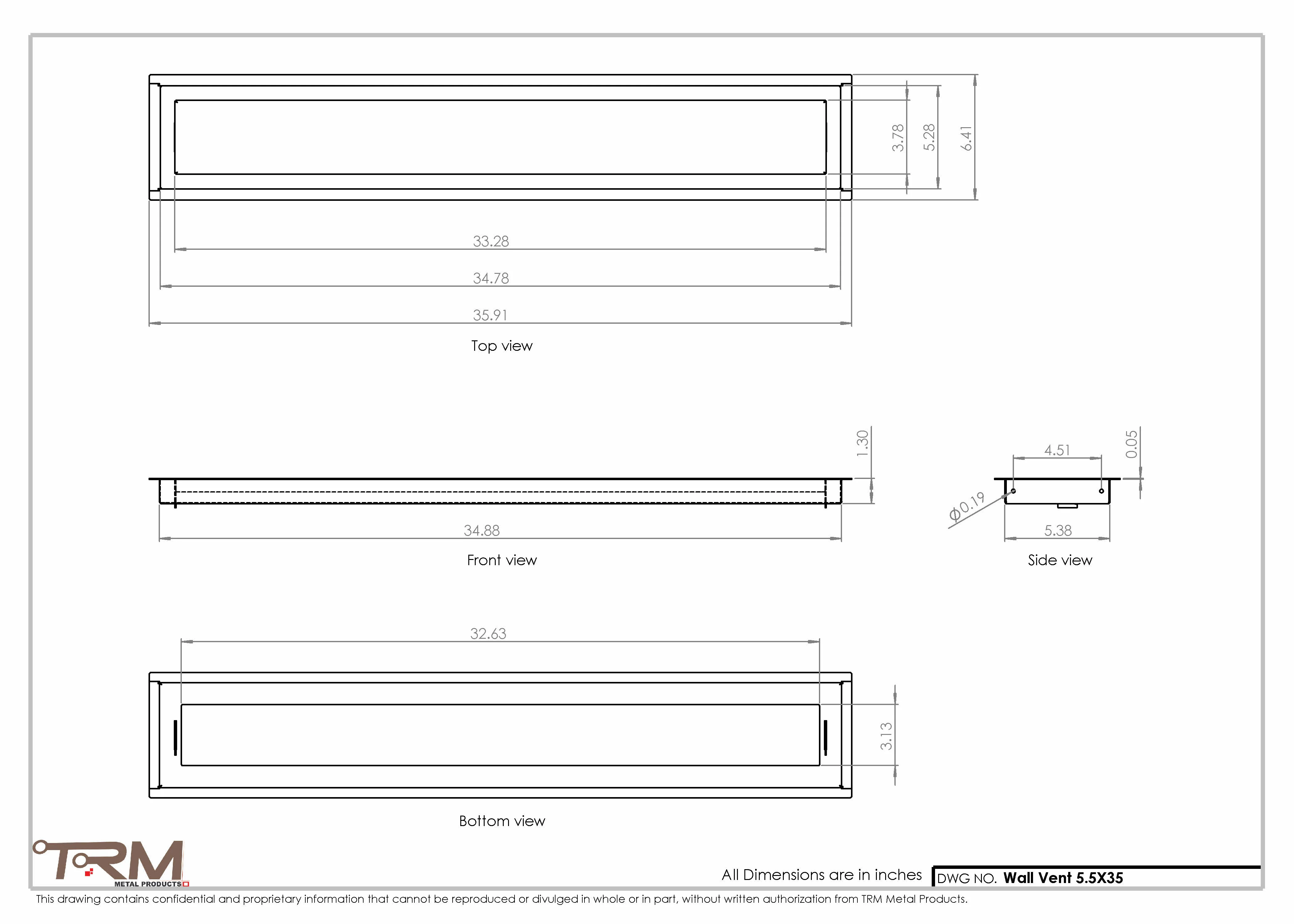 5.5x35 - Wall Vent - Modern Vent Cover -  Return Air Vent - TRM Metal  35x5.5 - Image 2