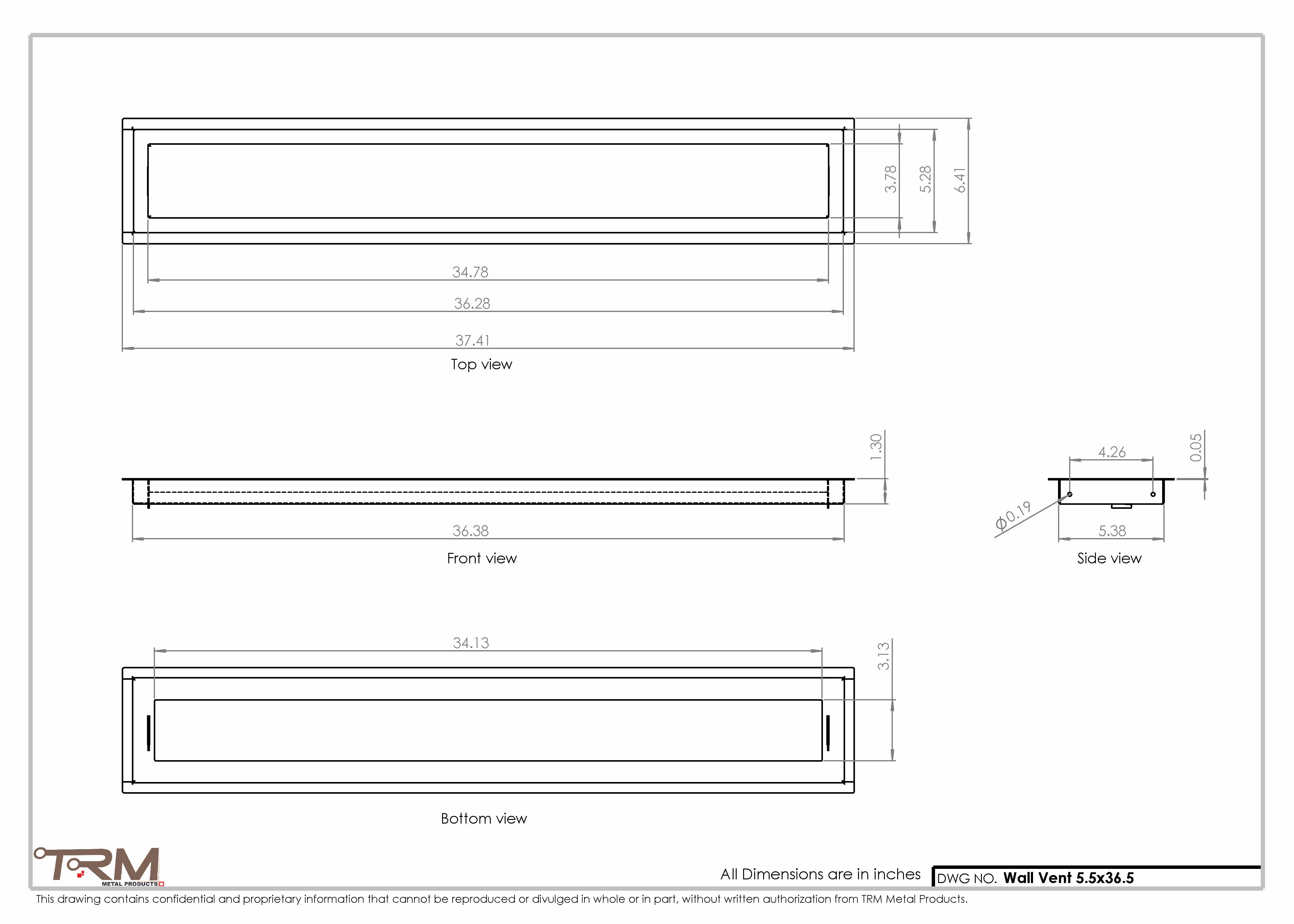 5.5x36.5 - Wall Vent - Modern Vent Cover -  Return Air Vent - TRM Metal  36.5x5.5 - Image 2