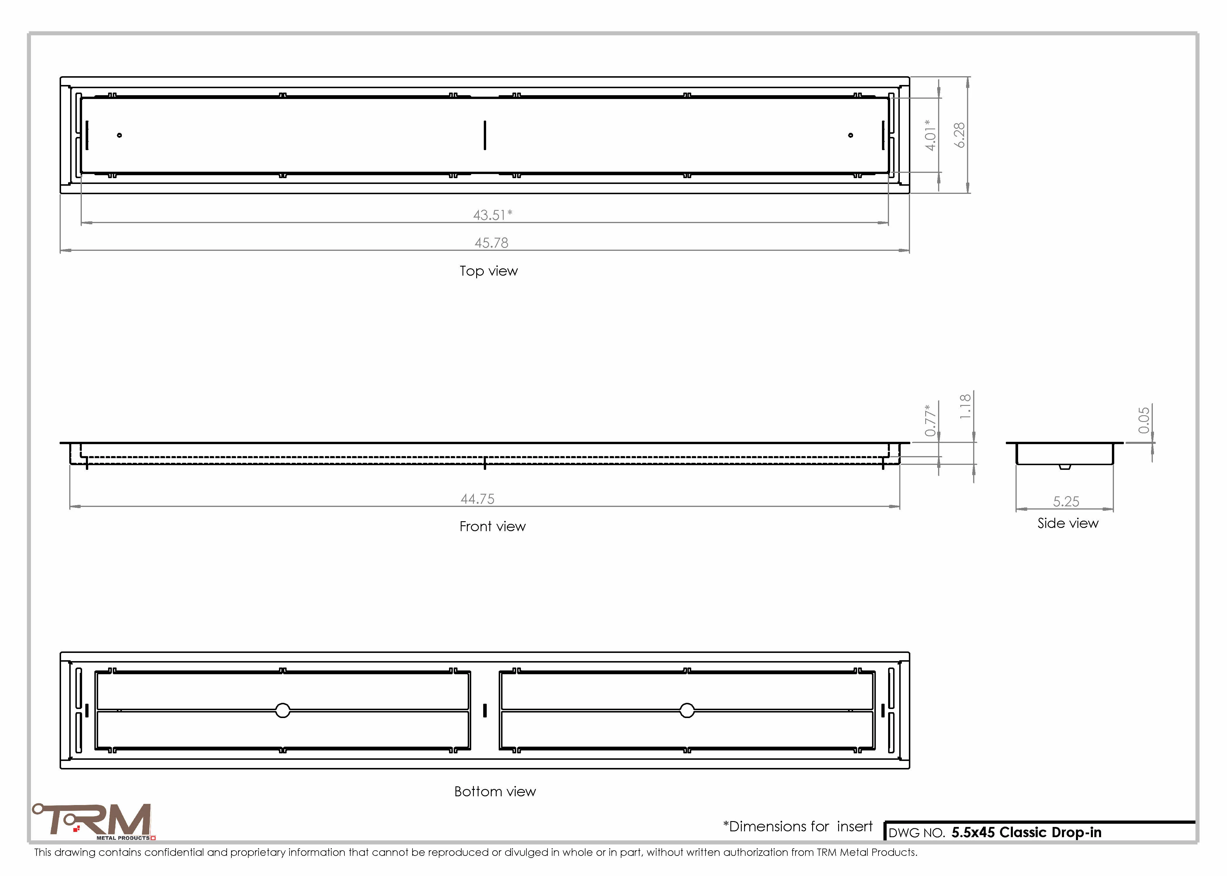 5.5x45 - Classic Drop-in Air Vent, Flush Floor-Matching, All Metal, Floor Vent Cover - TRM Metal  45x5.5 - Image 2