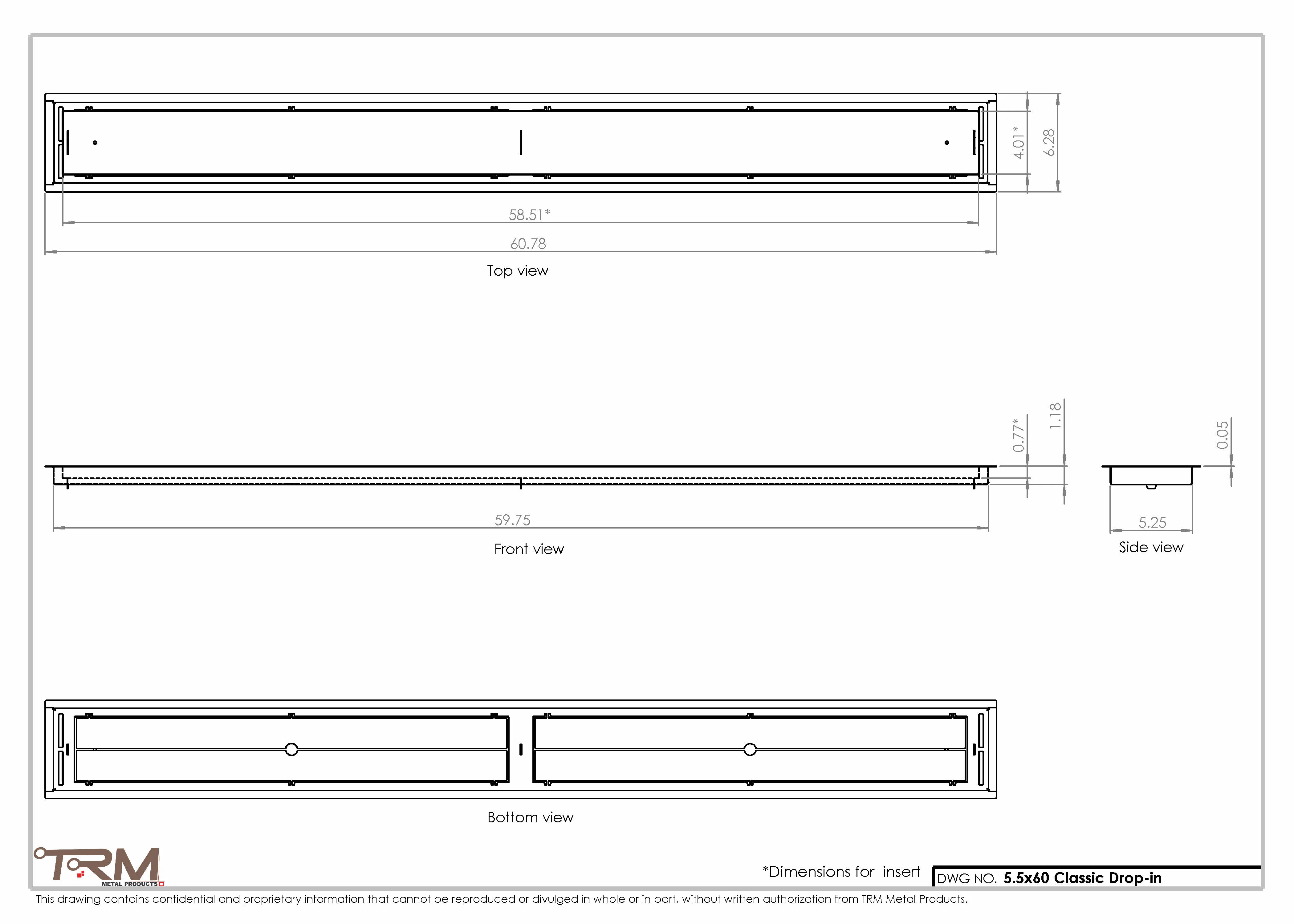 5.5x60 - Classic Drop-in Air Vent, Flush Floor-Matching, All Metal, Floor Vent Cover - TRM Metal  60x5.5 - Image 2