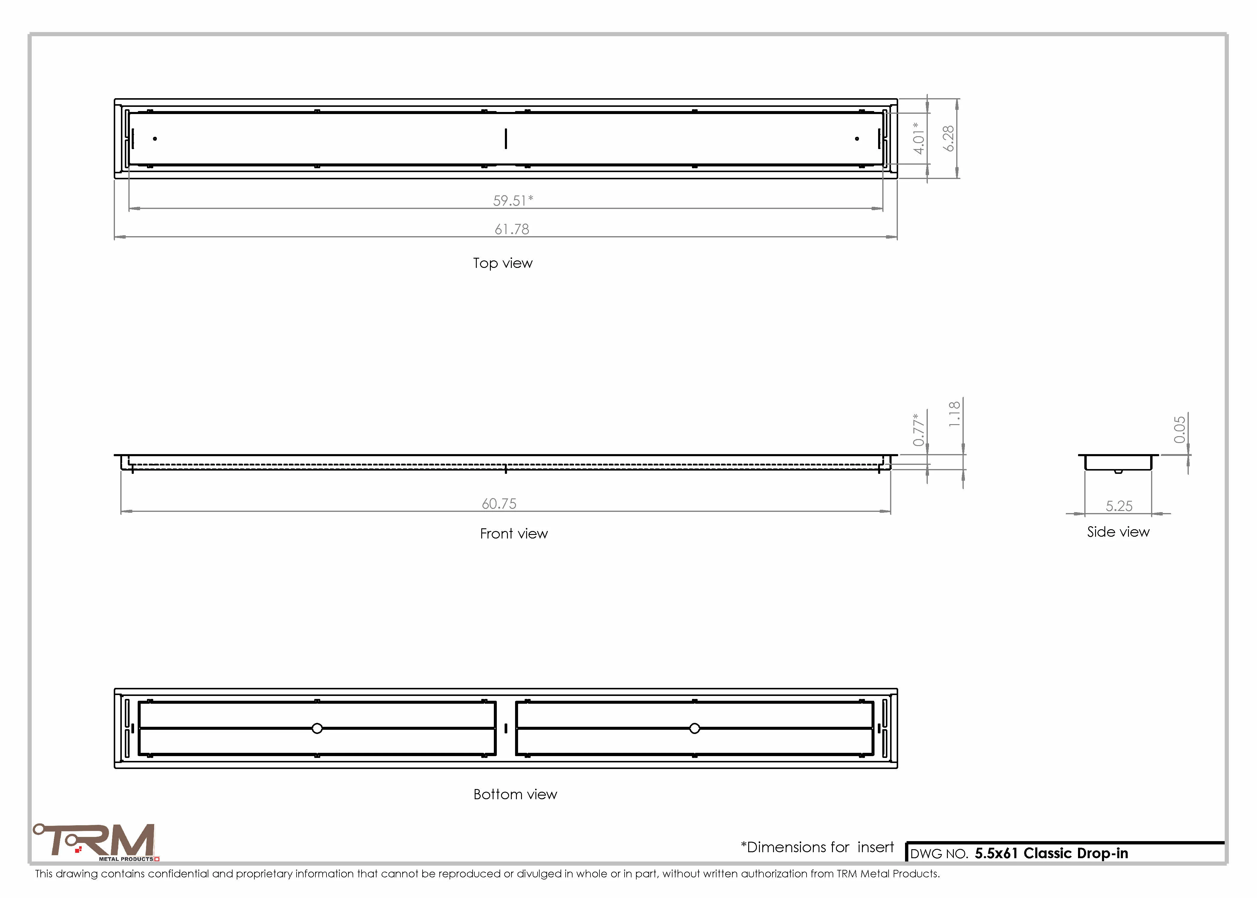 5.5x61 - Classic Drop-in Air Vent, Flush Floor-Matching, All Metal, Floor Vent Cover - TRM Metal  61x5.5 - Image 2