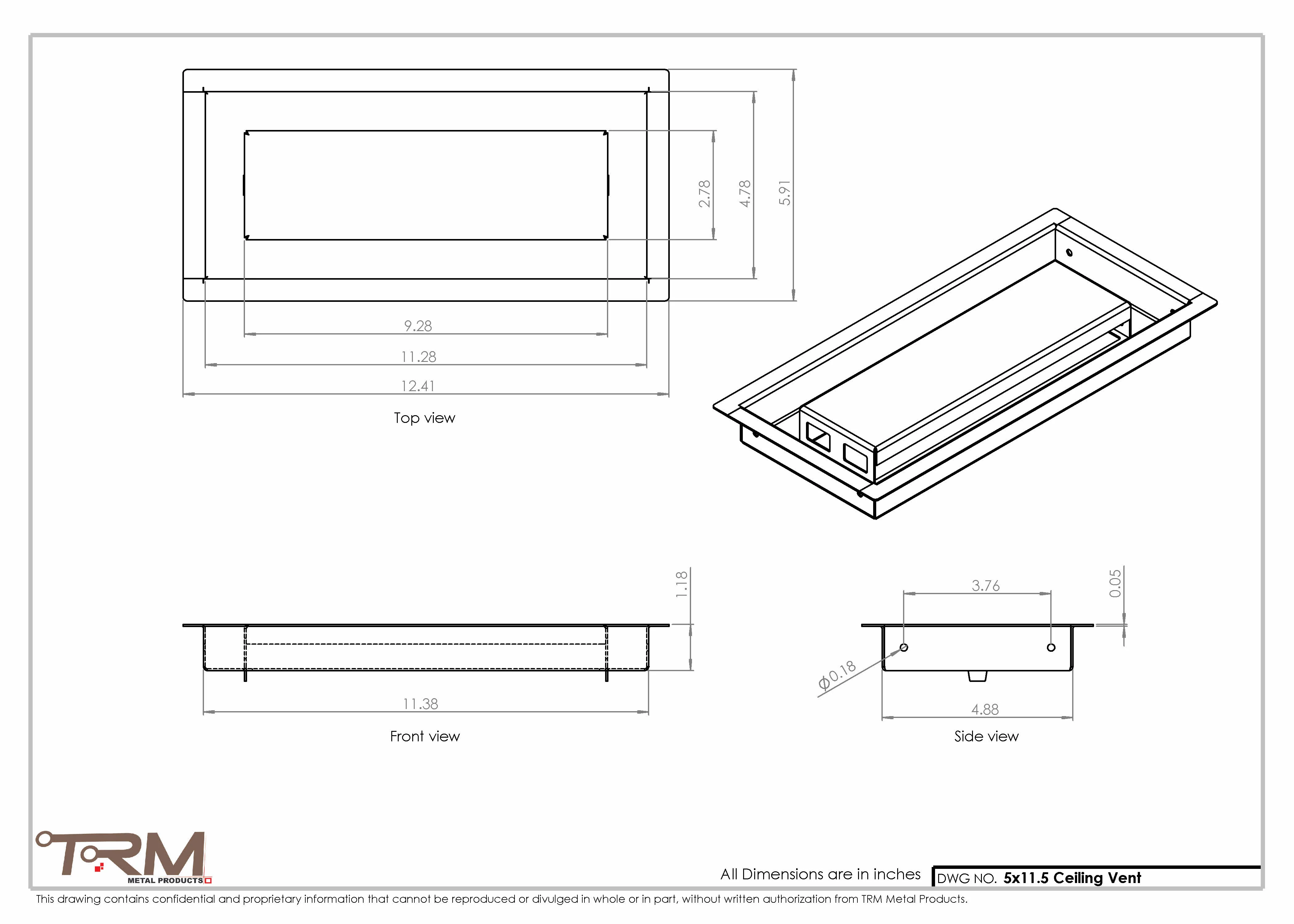 5x11.5 - Modern-Ceiling-Vent Cover-TRM Metal - 11.5x5 - Image 2