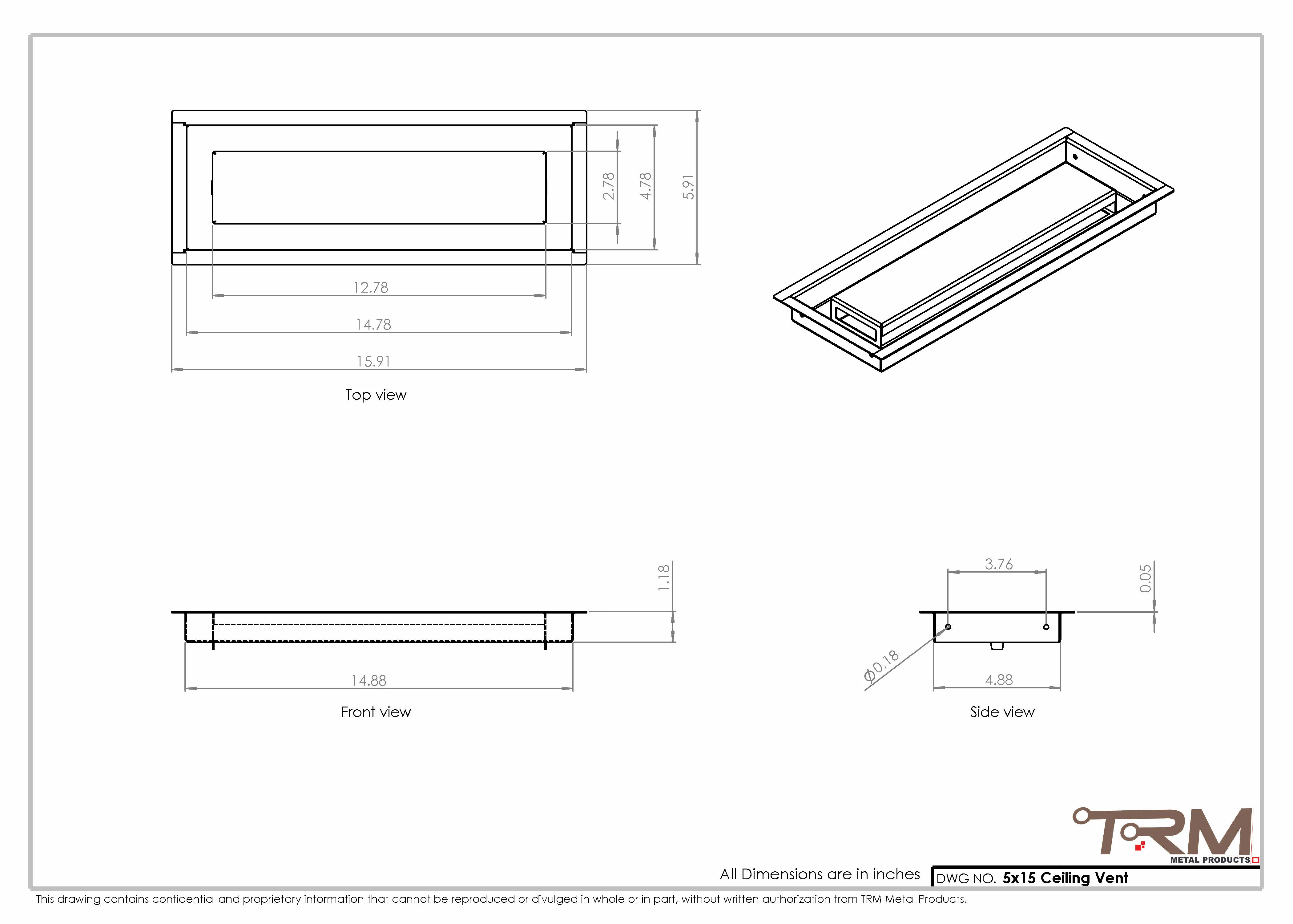 5x15-Modern Ceiling Vent Cover - TRM Metal (15x5) - Image 2