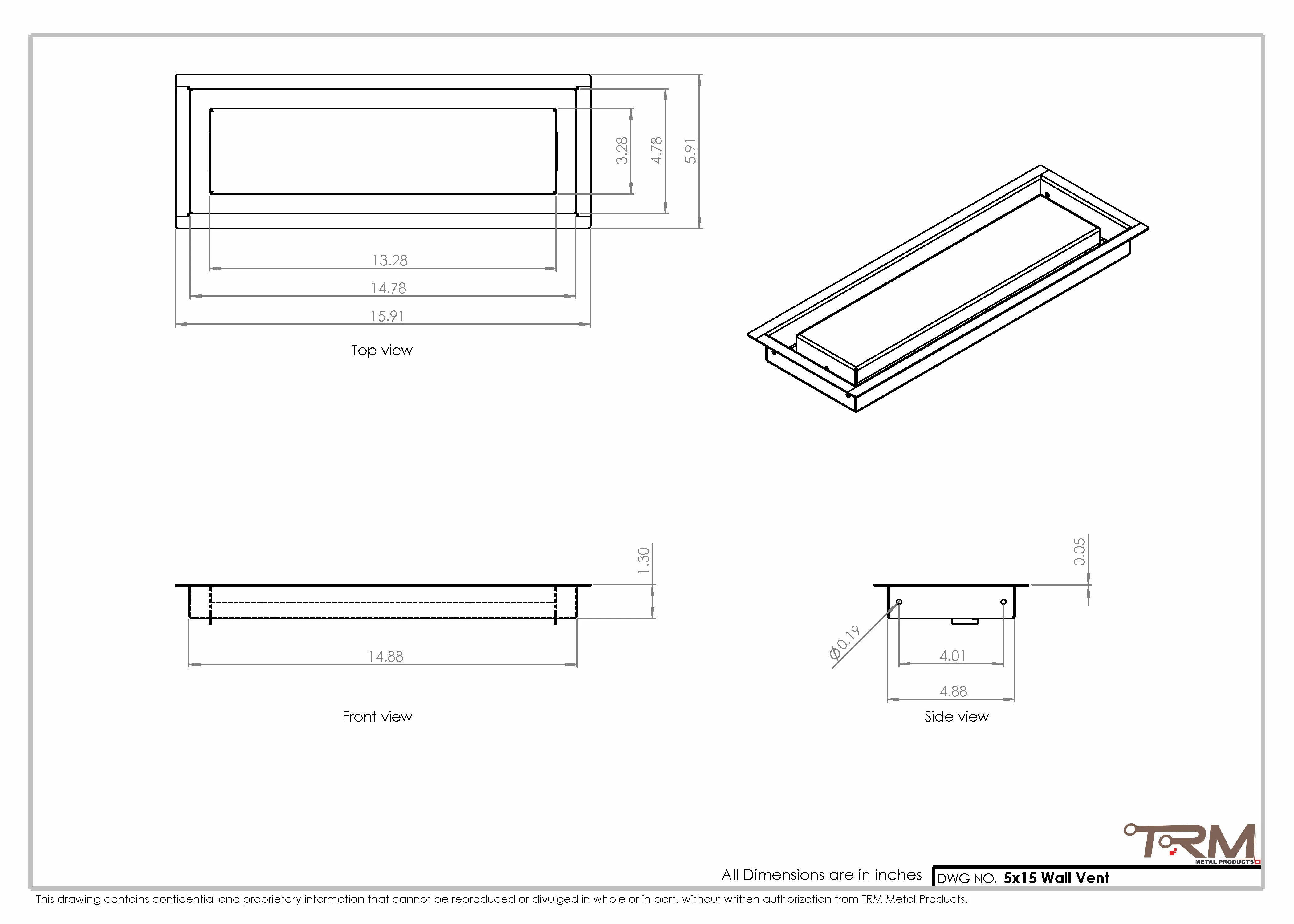 5x15 - Wall Vent - Modern Vent Cover -  Return Air Vent - TRM Metal  15x5 - Image 2