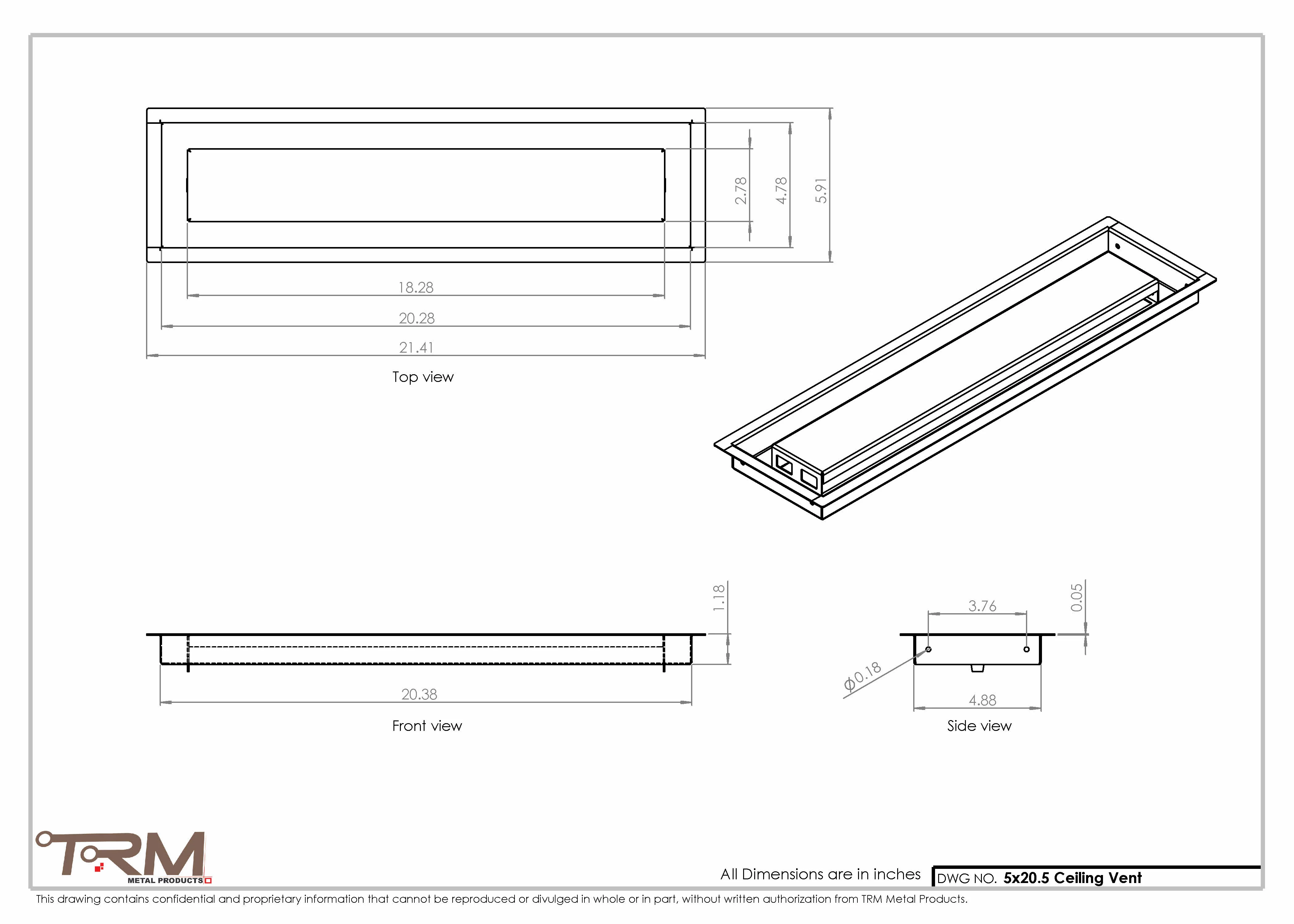 5x20.5 - Modern-Ceiling-Vent Cover-TRM Metal - 20.5x5 - Image 2
