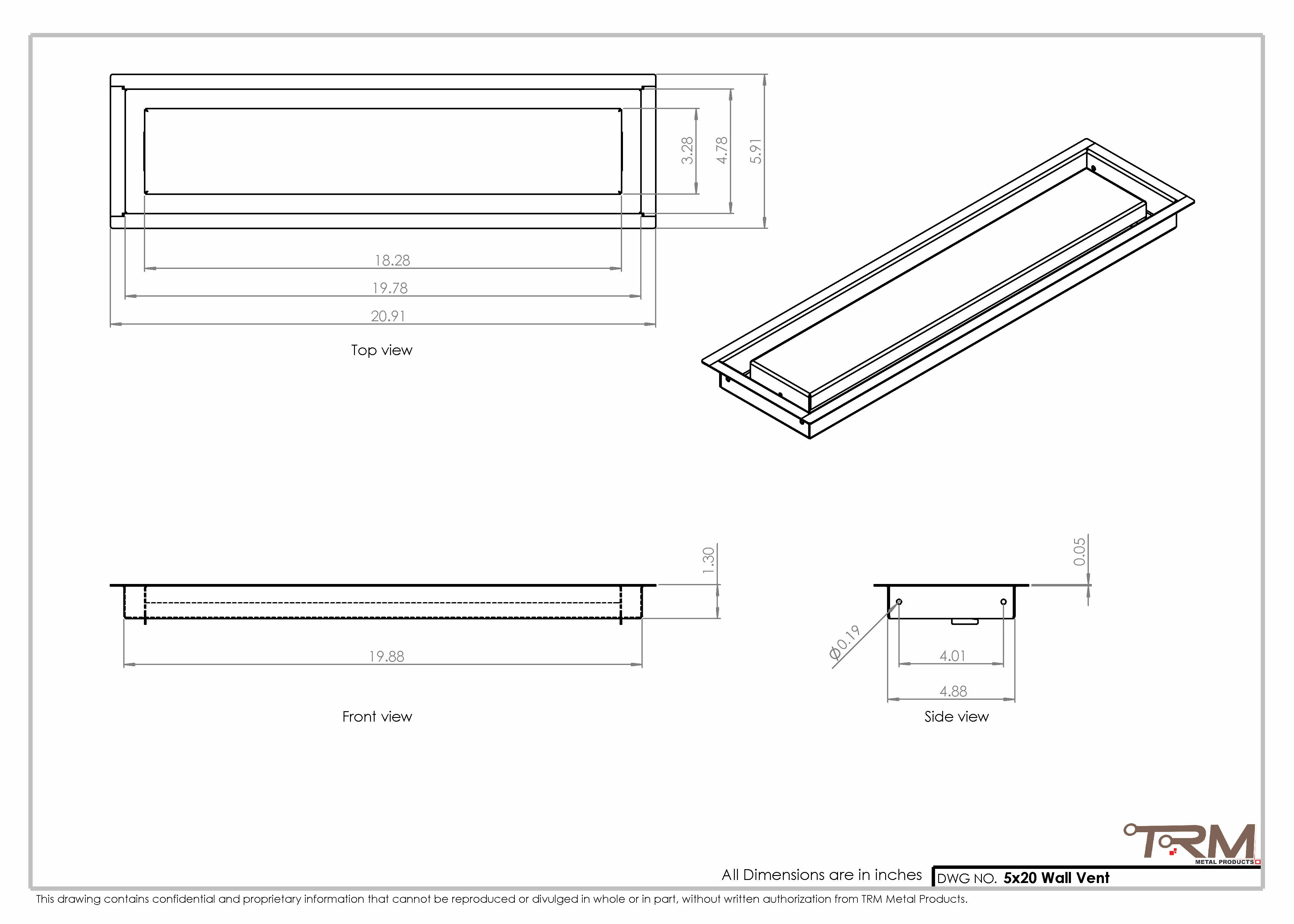 5x20 - Wall Vent - Modern Vent Cover - Return Air Vent - TRM Metal 20x5 - Image 2