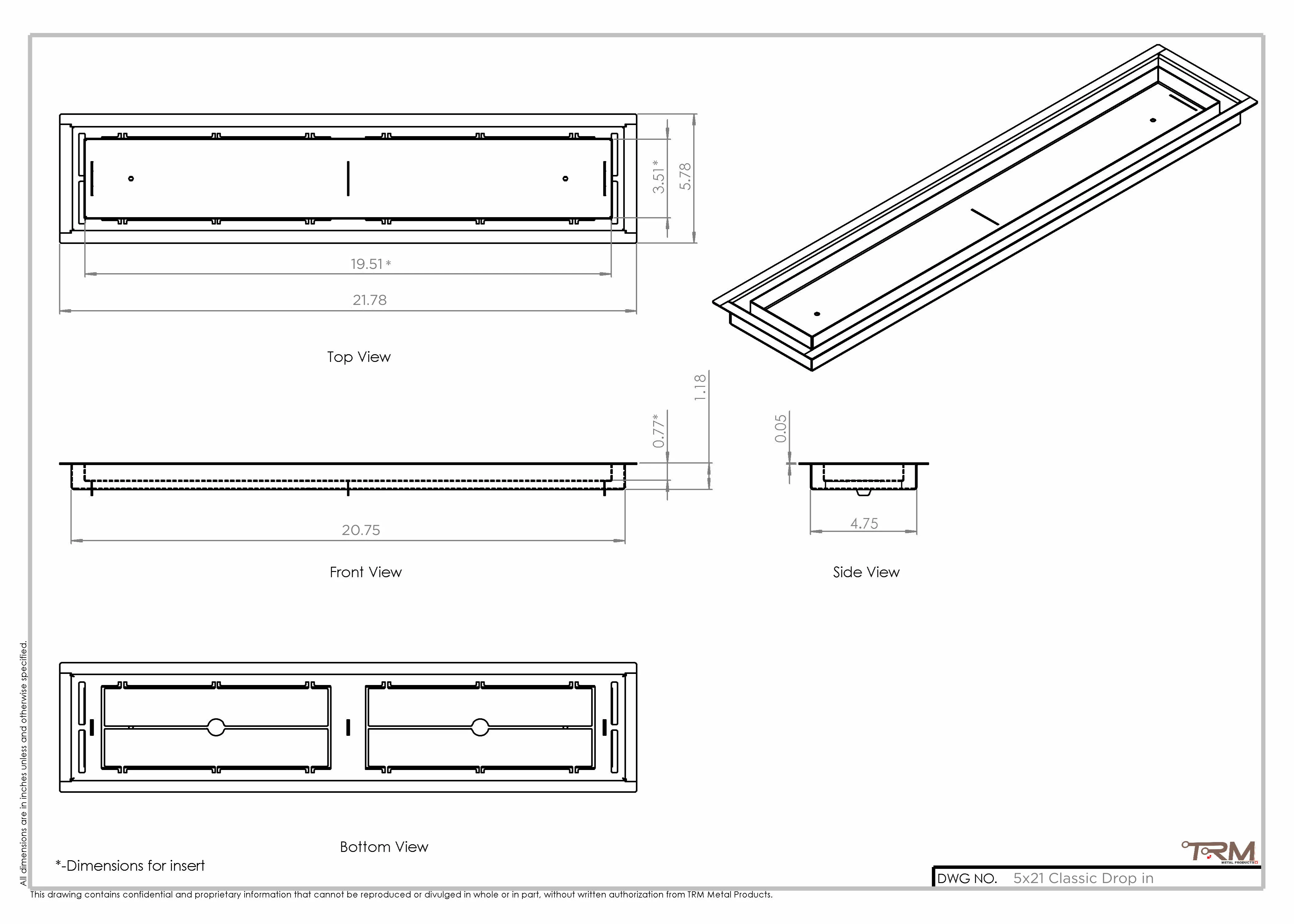 5x21 Classic Drop-in Air Vent, Flush Floor-Matching, All Metal, Floor Vent Cover (21x5) - Image 2