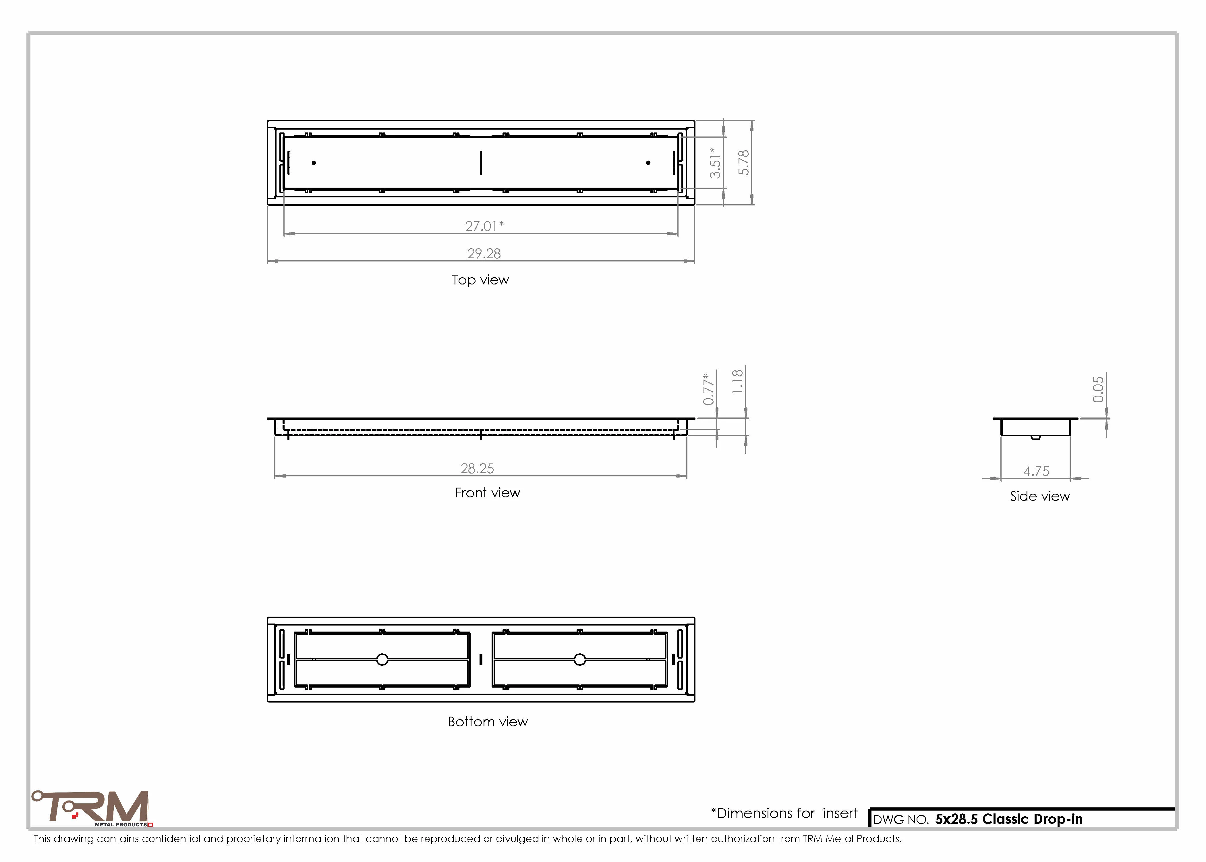 5x28.5 - Classic Drop-in Air Vent, Flush Floor-Matching, All Metal, Floor Vent Cover - TRM Metal 28.5x5 - Image 2