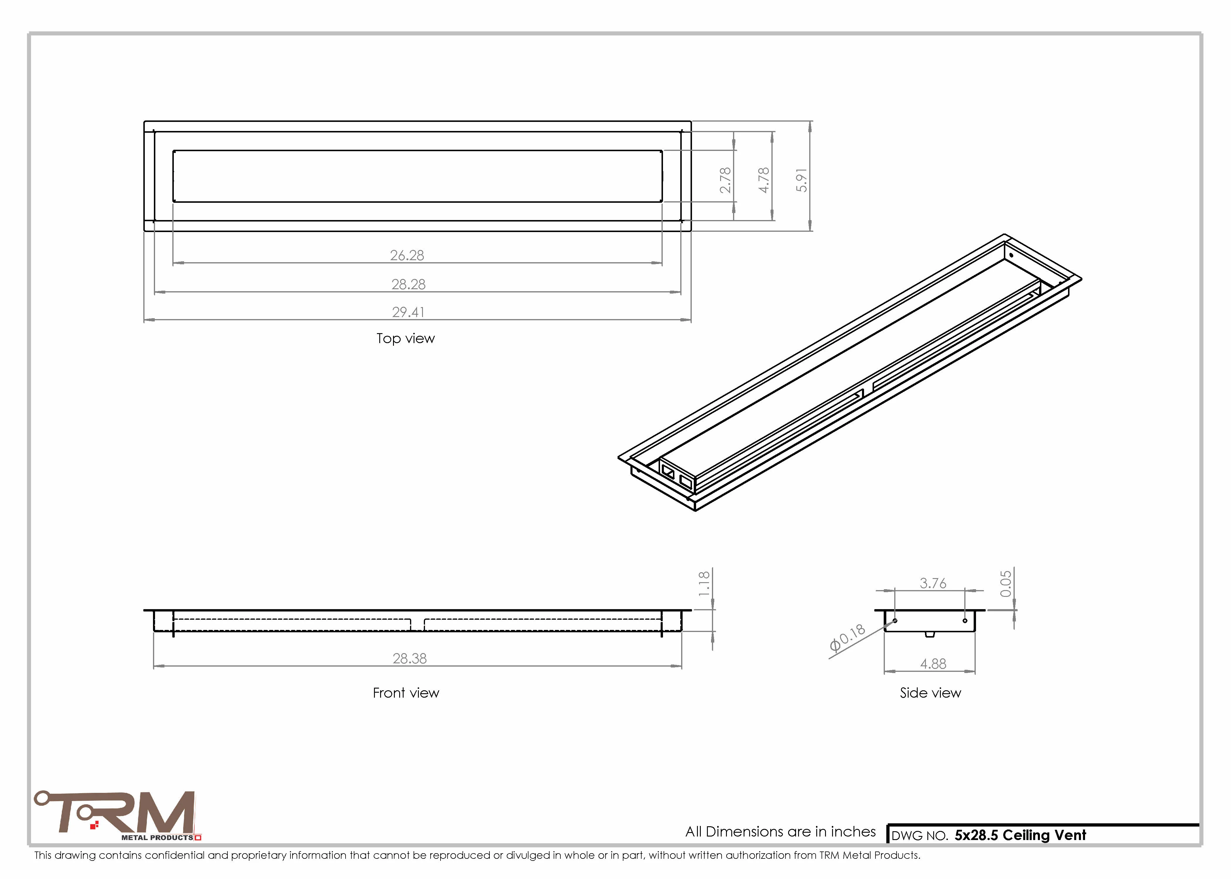 5x28.5 - Modern-Ceiling-Vent Cover-TRM Metal - 28.5x5 - Image 2