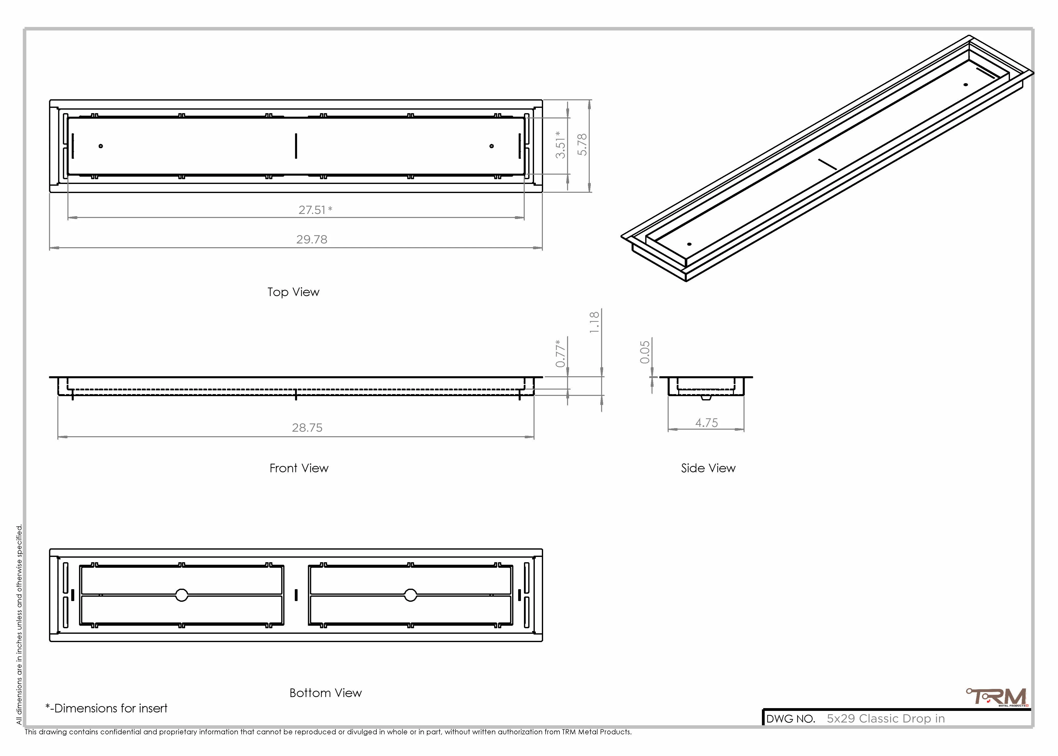5x29 Classic Drop-in Air Vent, Flush Floor-Matching, All Metal, Floor Vent Cover (29x5) - Image 2