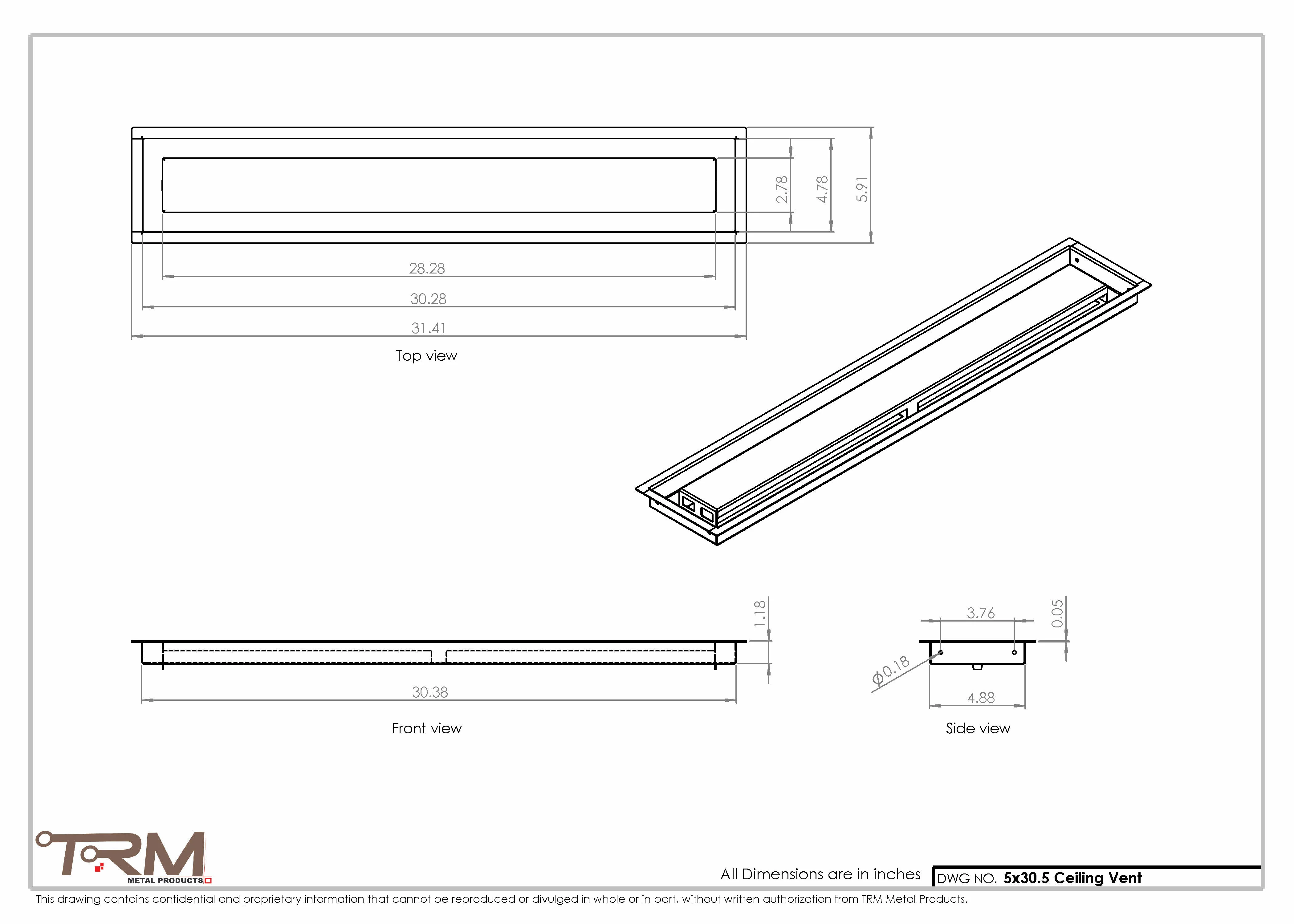 5x30.5 - Modern-Ceiling-Vent Cover-TRM Metal - 30.5x5 - Image 2