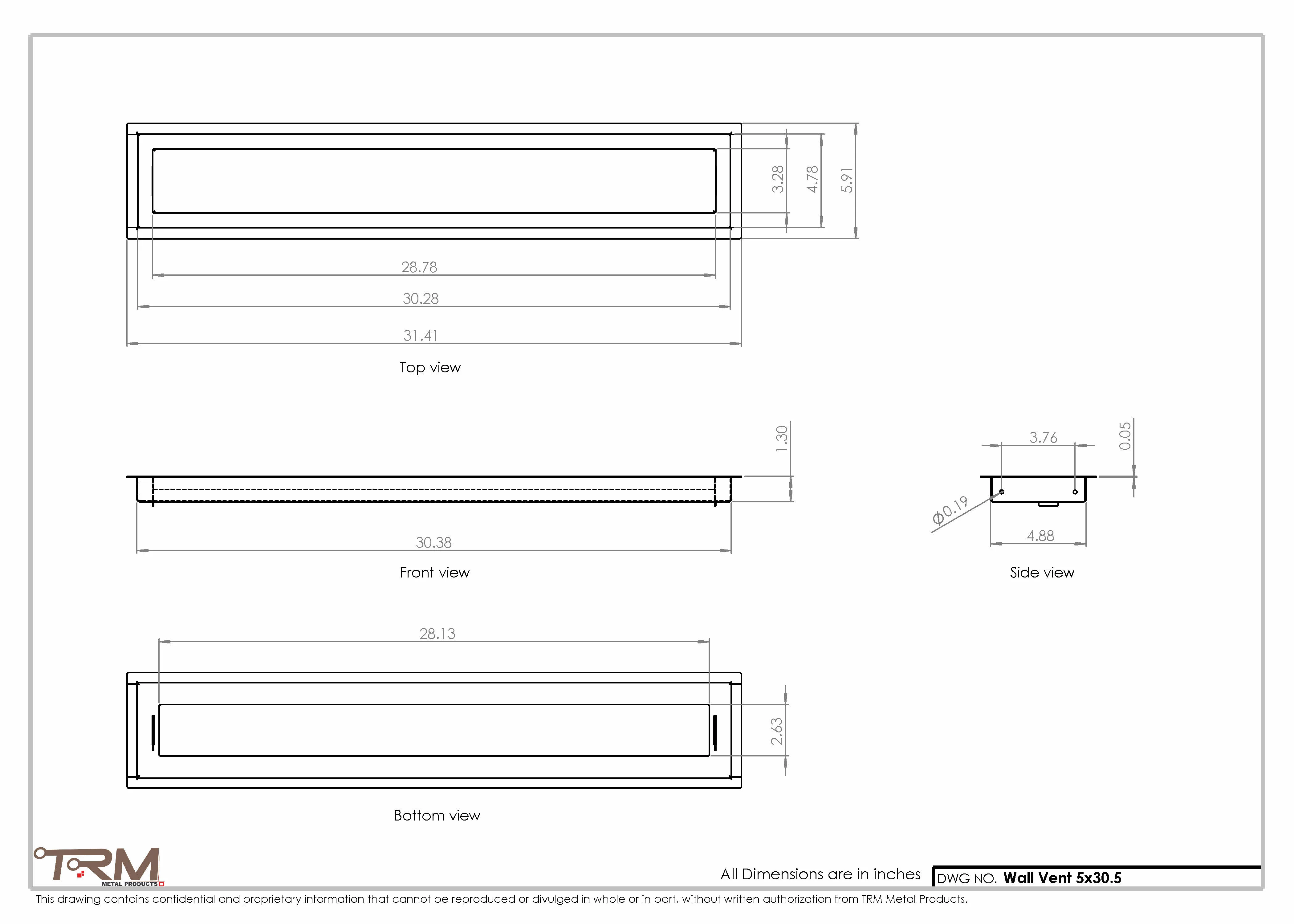 5x30.5 - Wall Vent - Modern Vent Cover -  Return Air Vent - TRM Metal  30.5x5 - Image 2