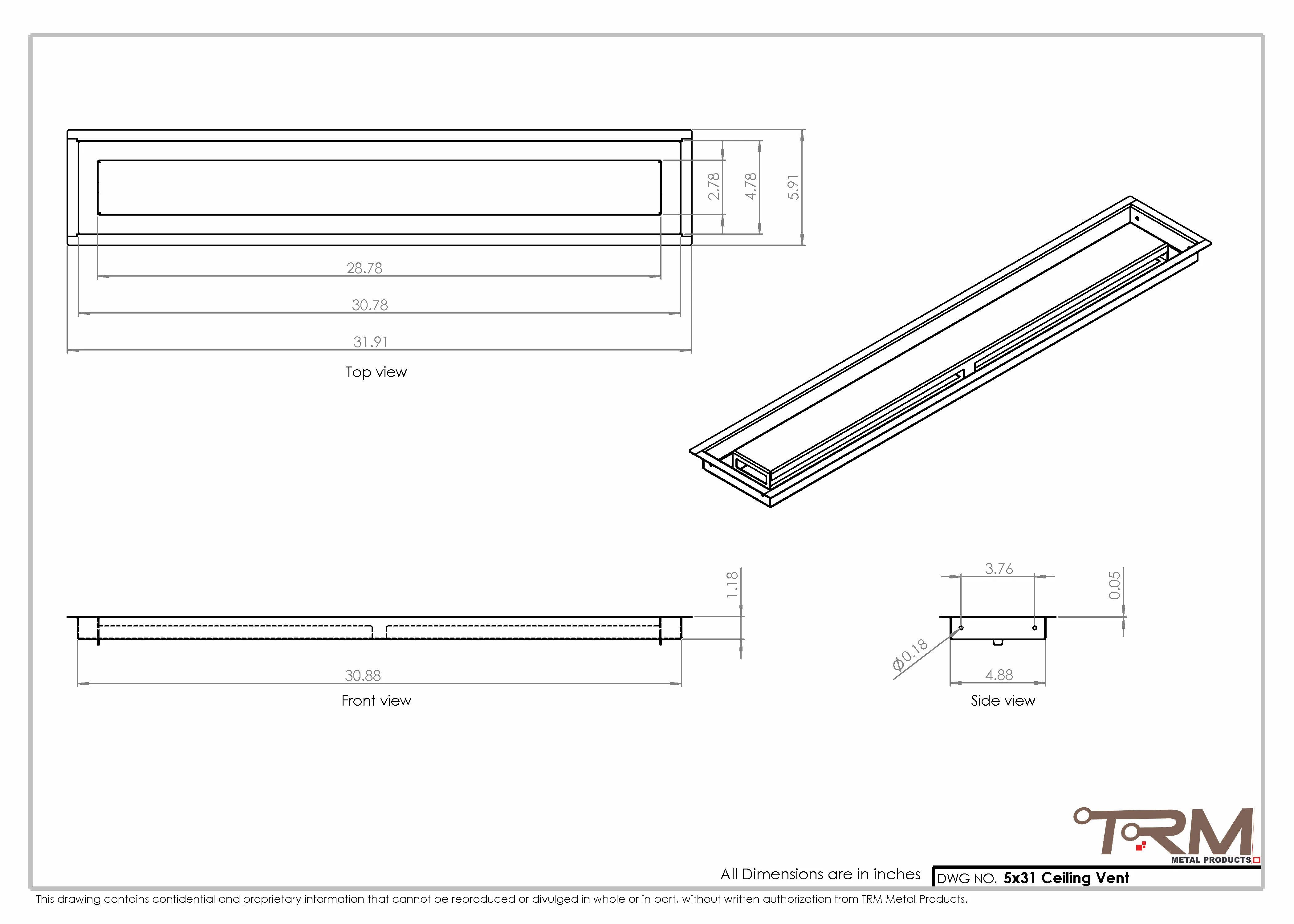 5x31-Modern Ceiling Vent Cover - TRM Metal (31x5) - Image 2