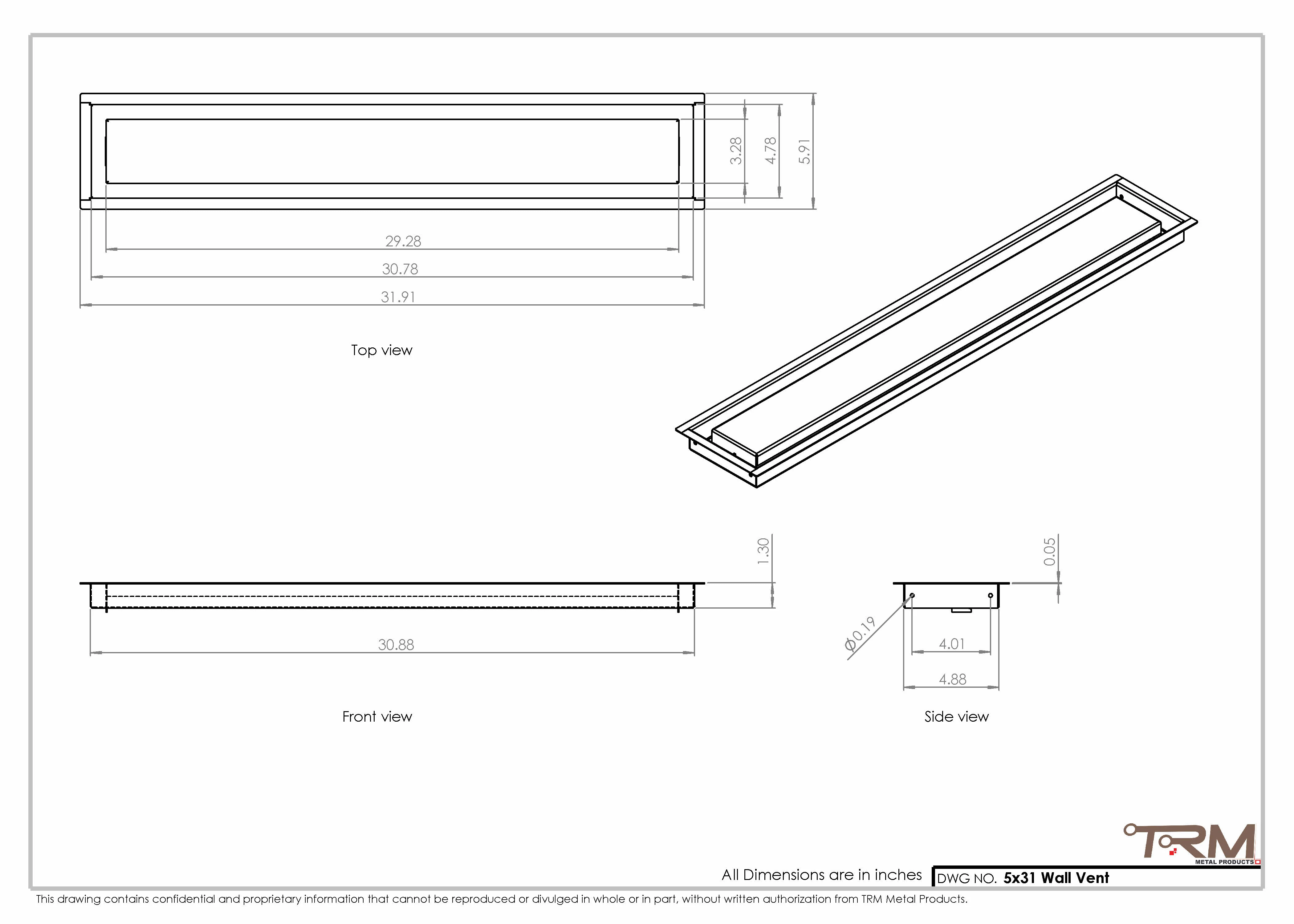 5x31 - Wall Vent - Modern Vent Cover -  Return Air Vent - TRM Metal  31x5 - Image 2