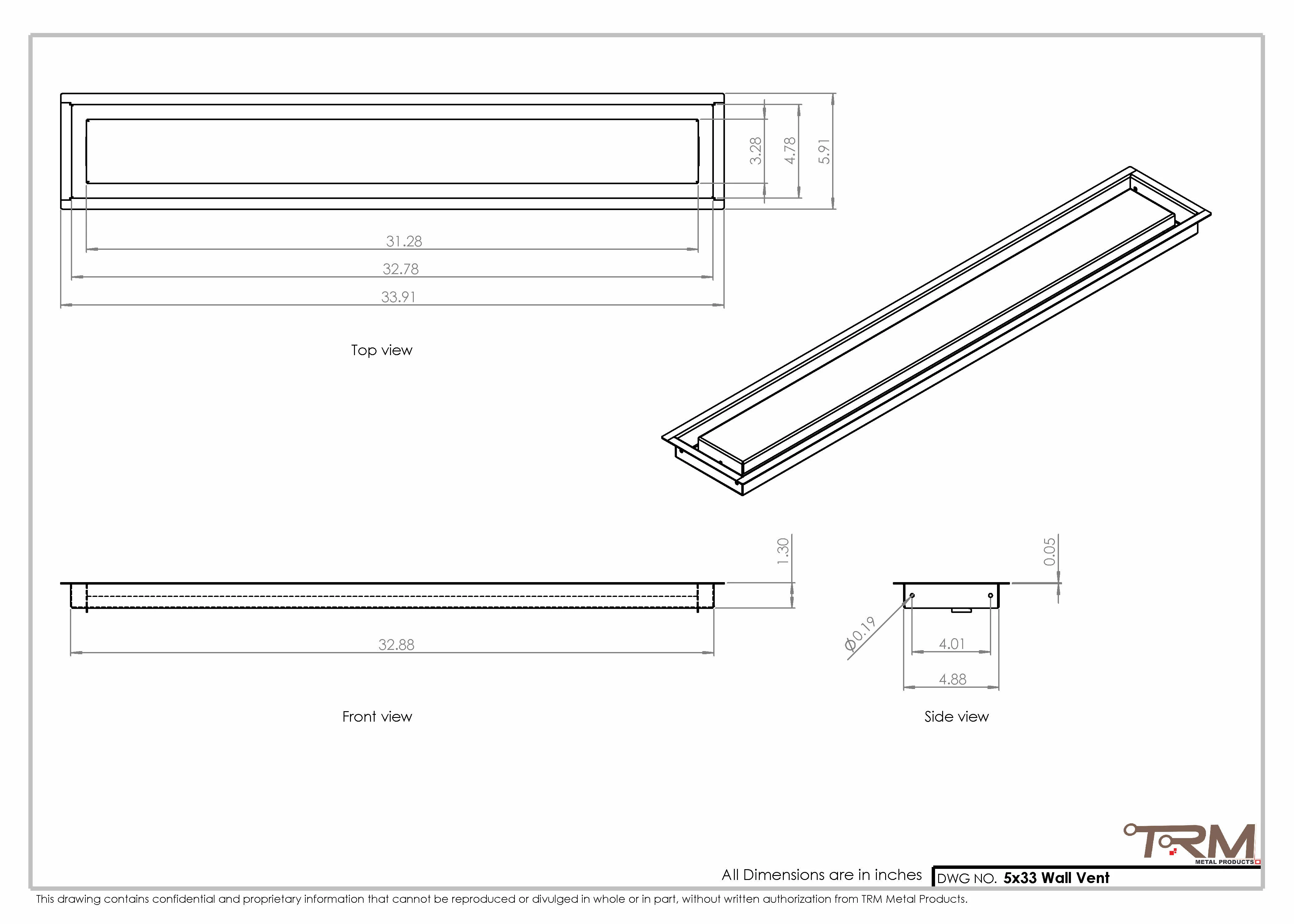 5x33 - Wall Vent - Modern Vent Cover - Return Air Vent - TRM Metal 33x5 - Image 2