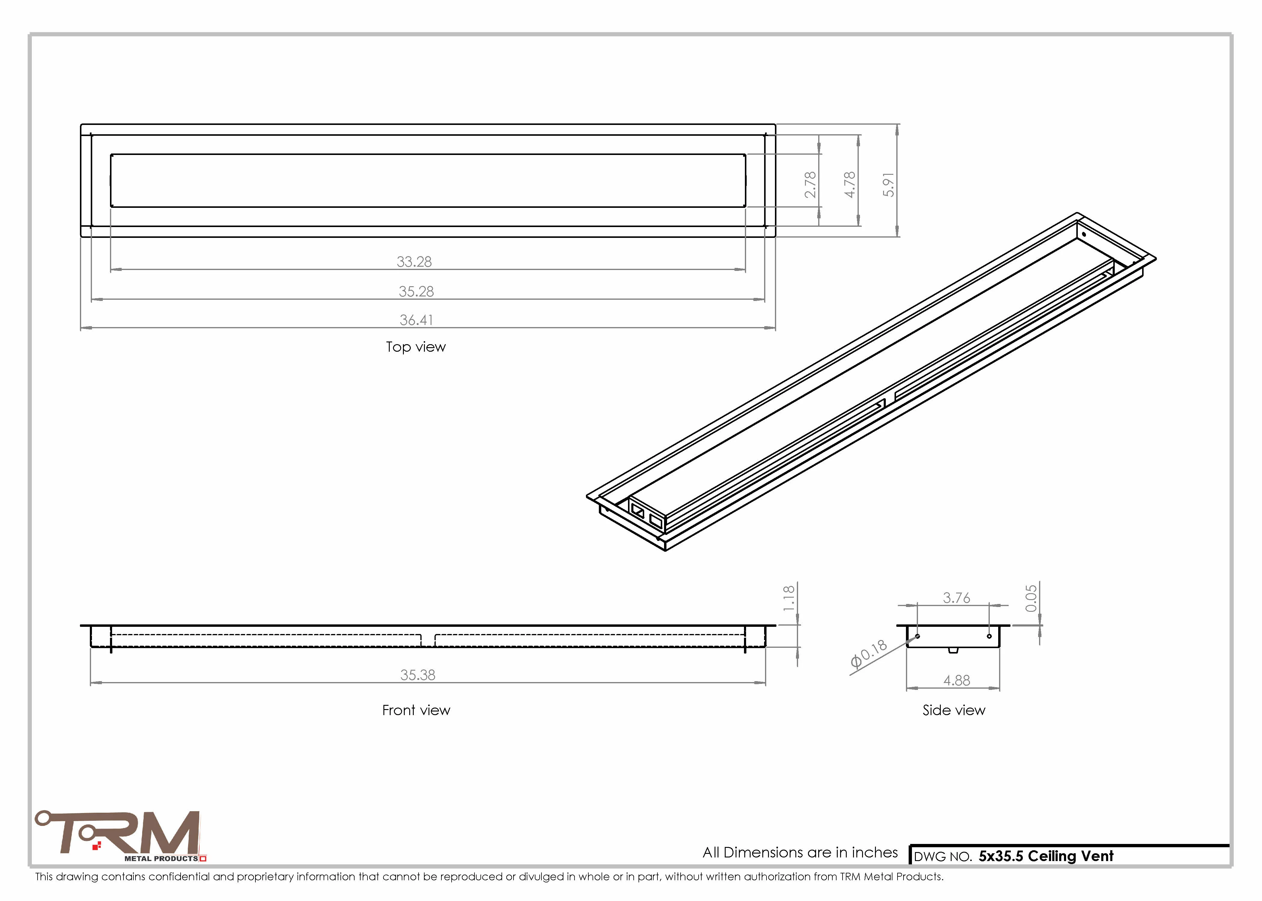 5x35.5 - Modern-Ceiling-Vent Cover-TRM Metal - 35.5x5 - Image 2