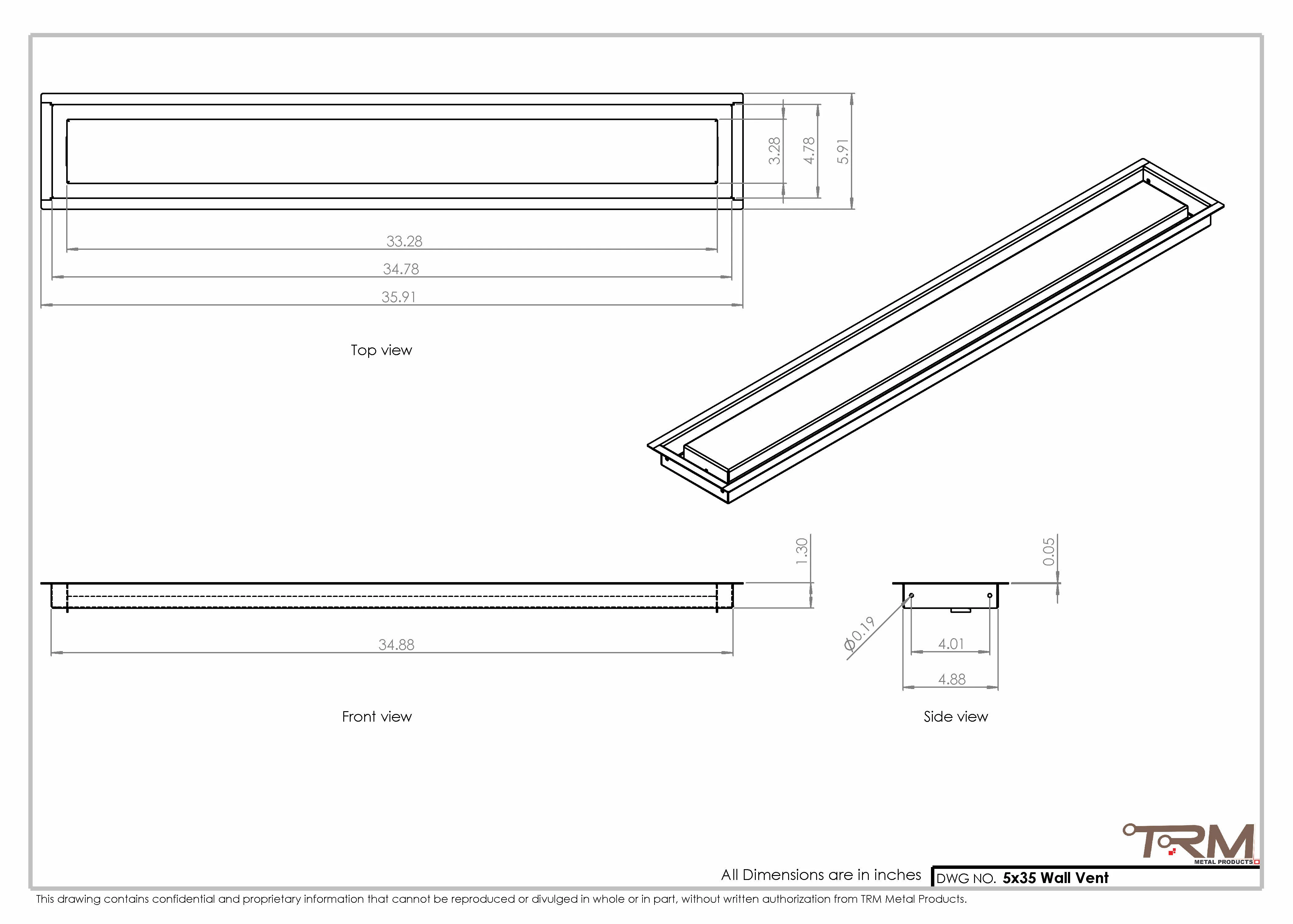 5x35 - Wall Vent - Modern Vent Cover - Return Air Vent - TRM Metal 35x5 - Image 2