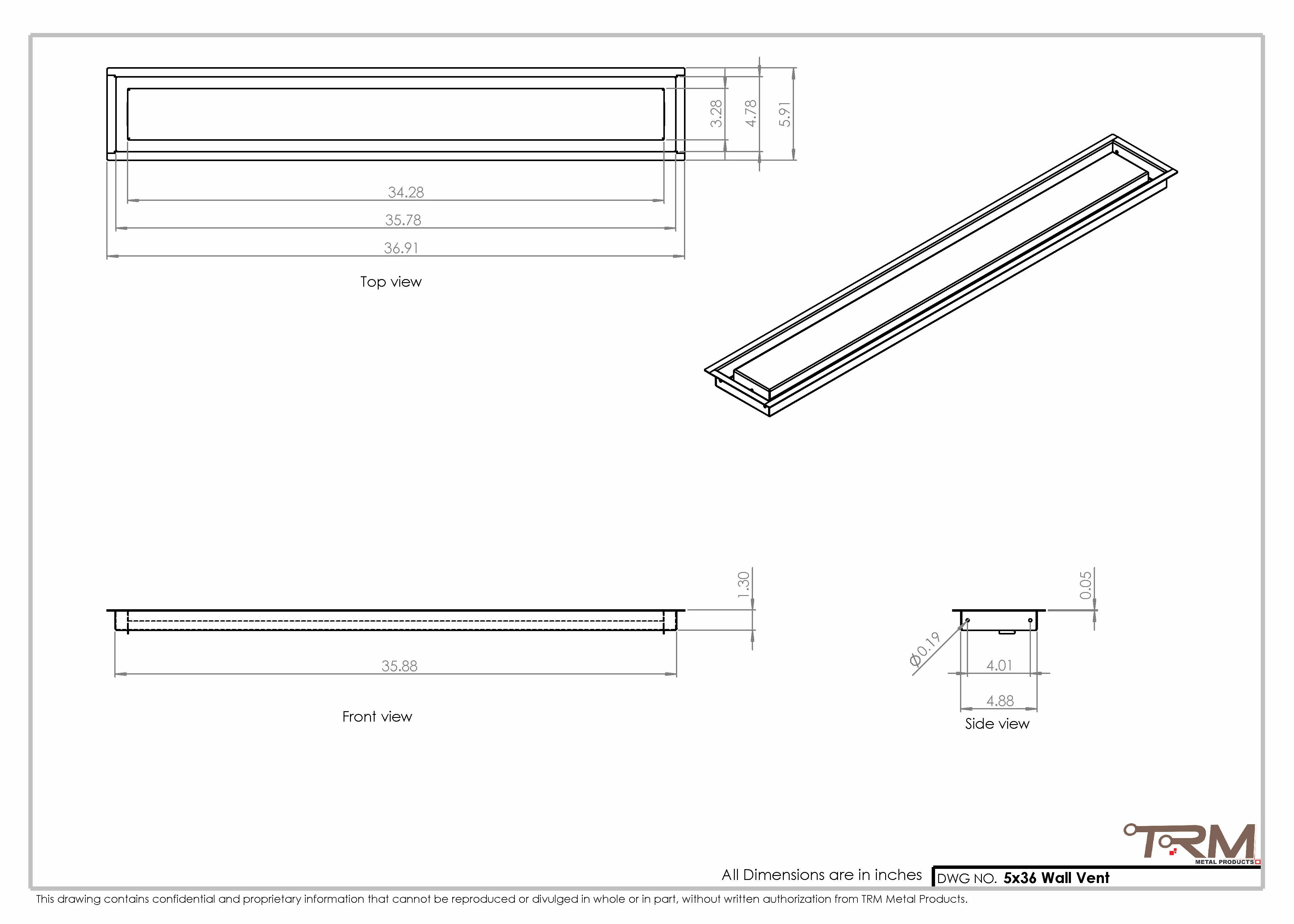 5x36 - Wall Vent - Modern Vent Cover - Return Air Vent - TRM Metal 36x5 - Image 2