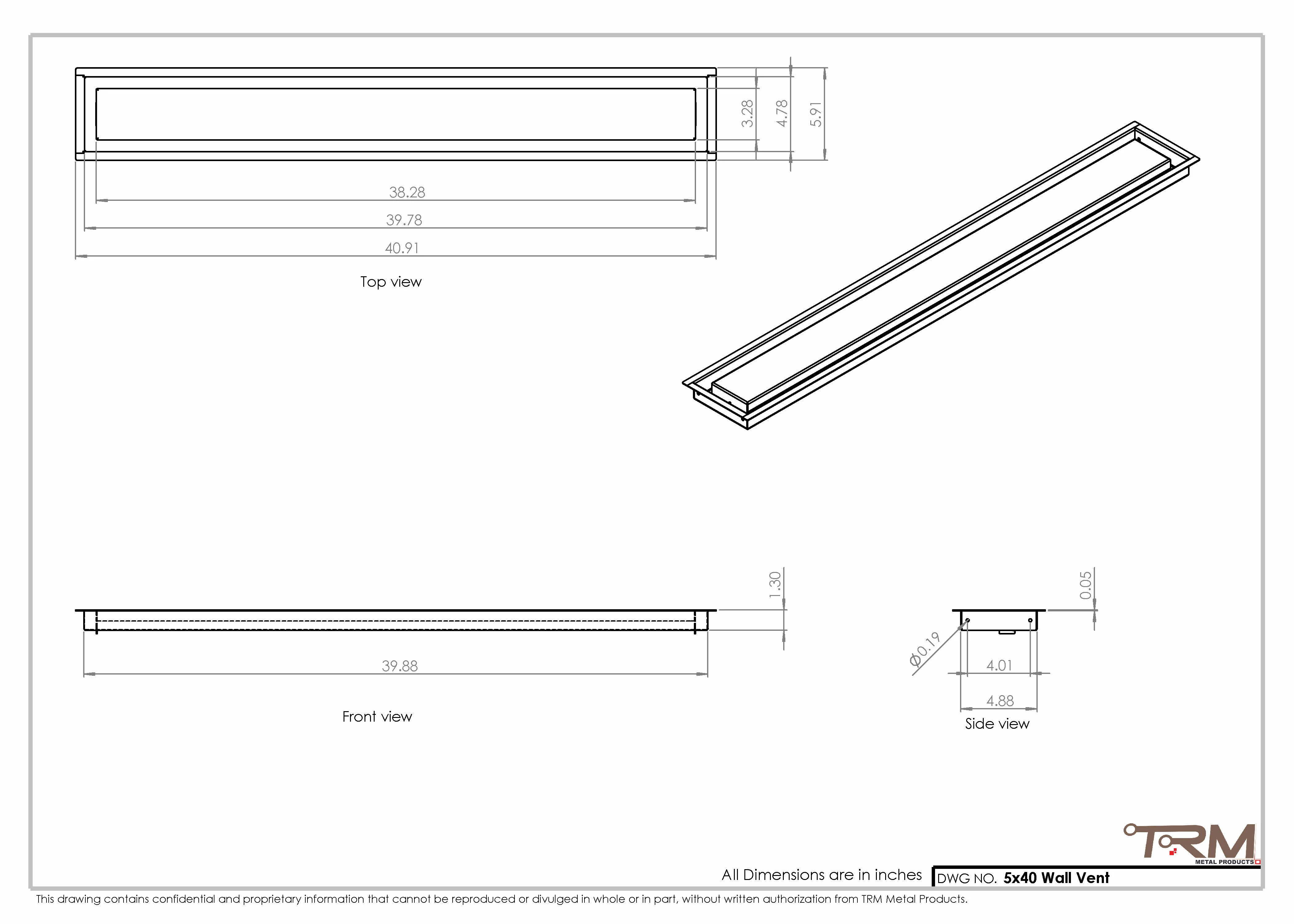 5x40 - Wall Vent - Modern Vent Cover - Return Air Vent - TRM Metal 40x5 - Image 2