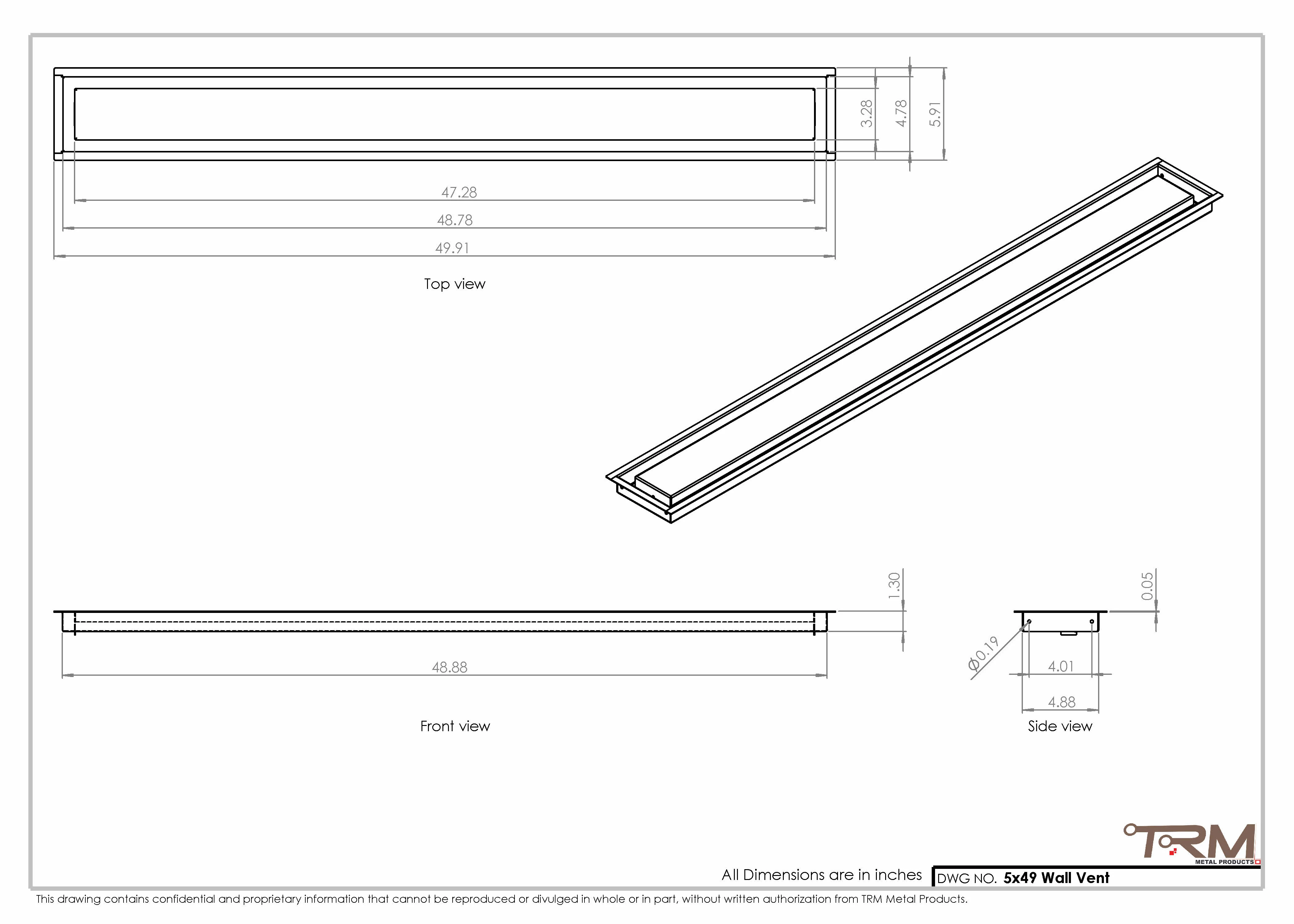 5x49 - Wall Vent - Modern Vent Cover - Return Air Vent - TRM Metal 49x5 - Image 2
