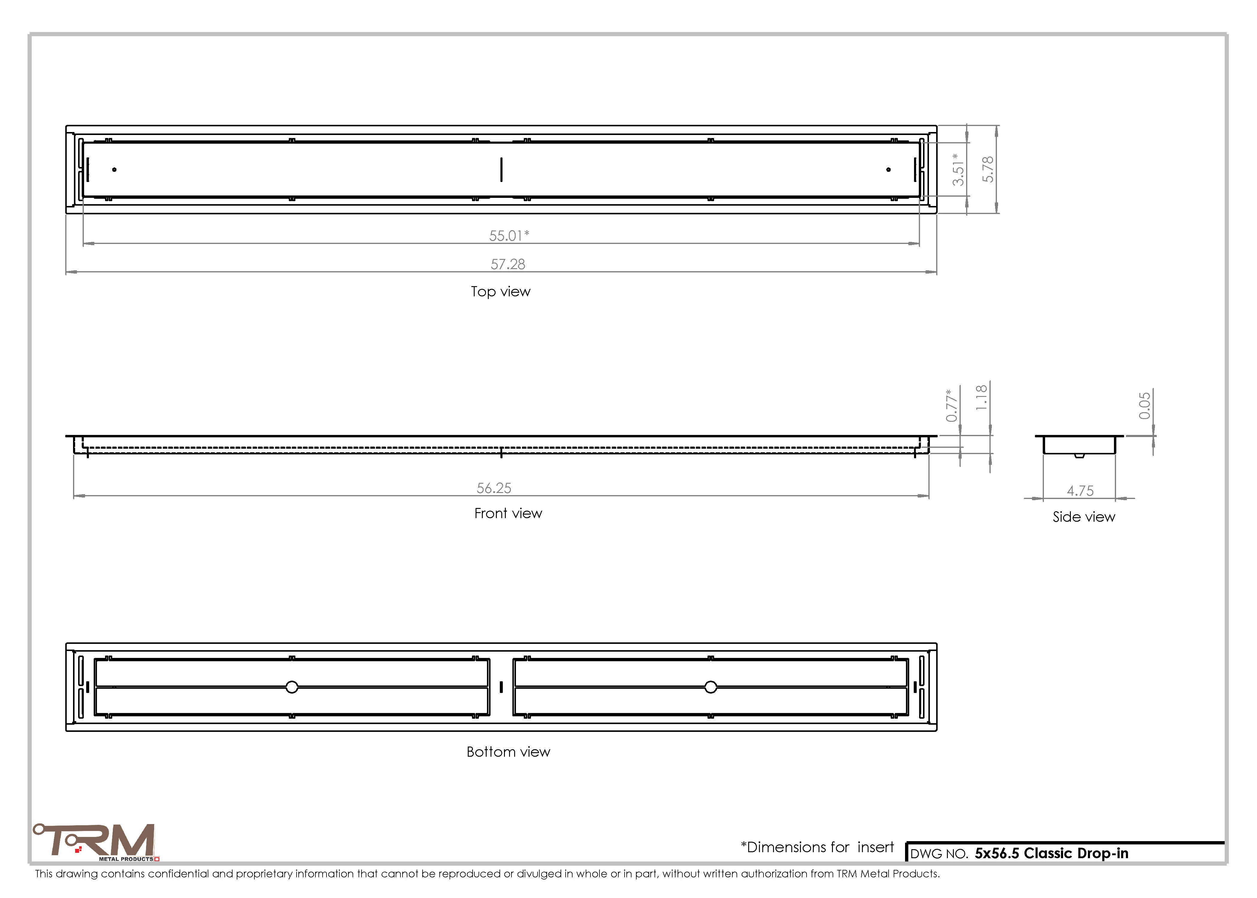 5x56.5 - Classic Drop-in Air Vent, Flush Floor-Matching, All Metal, Floor Vent Cover - TRM Metal 56.5x5 - Image 2