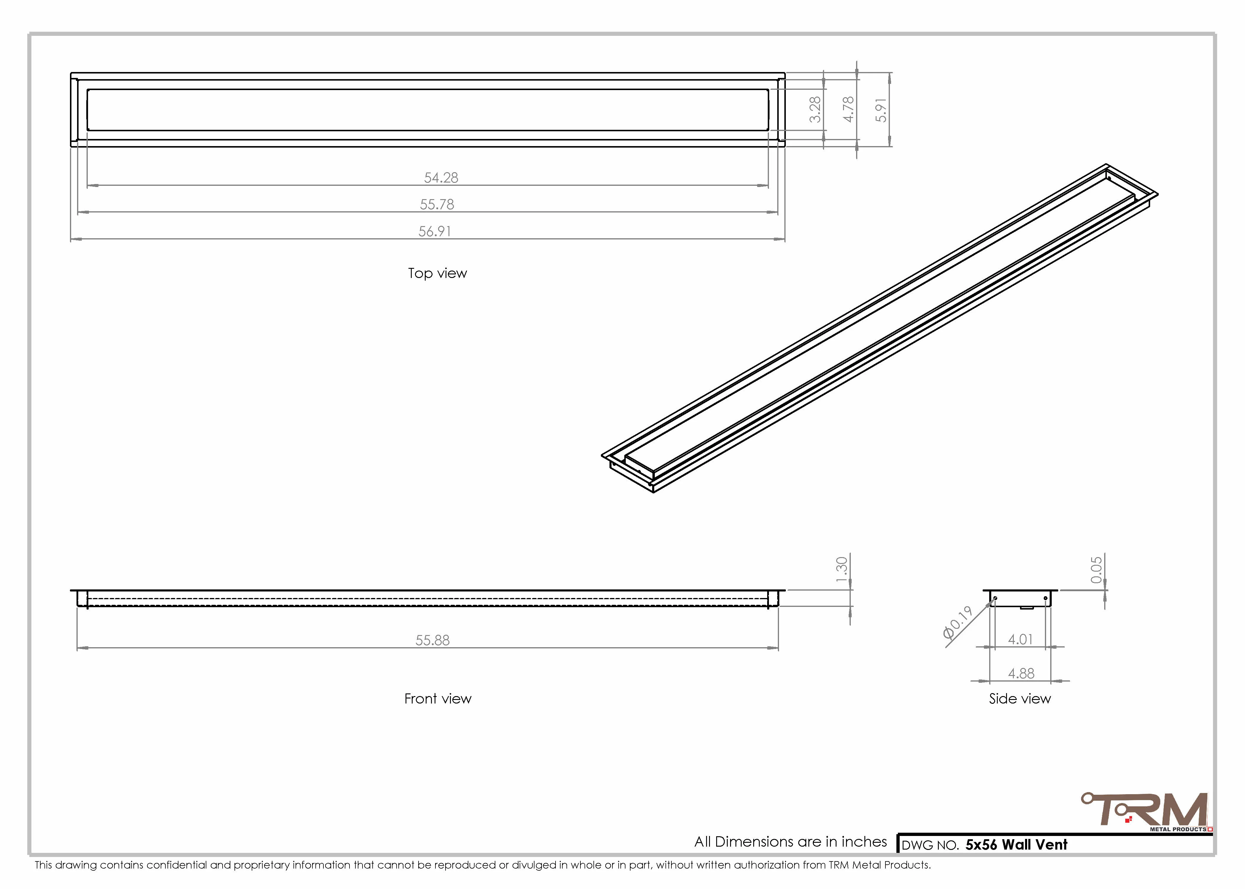5x56 - Wall Vent - Modern Vent Cover - Return Air Vent - TRM Metal 56x5 - Image 2