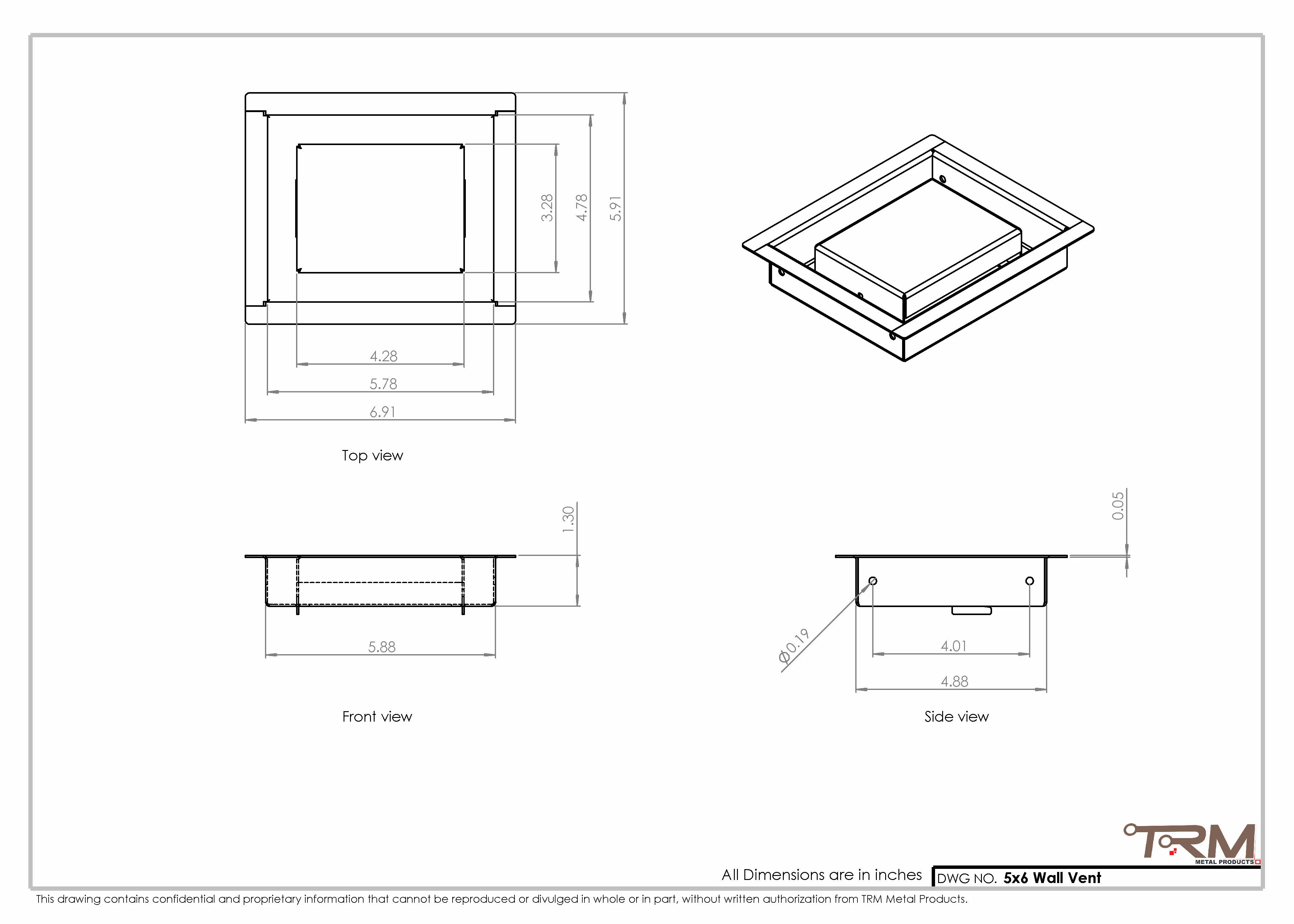 5x6 - Wall Vent - Modern Vent Cover - Return Air Vent - TRM Metal 6x5 - Image 2