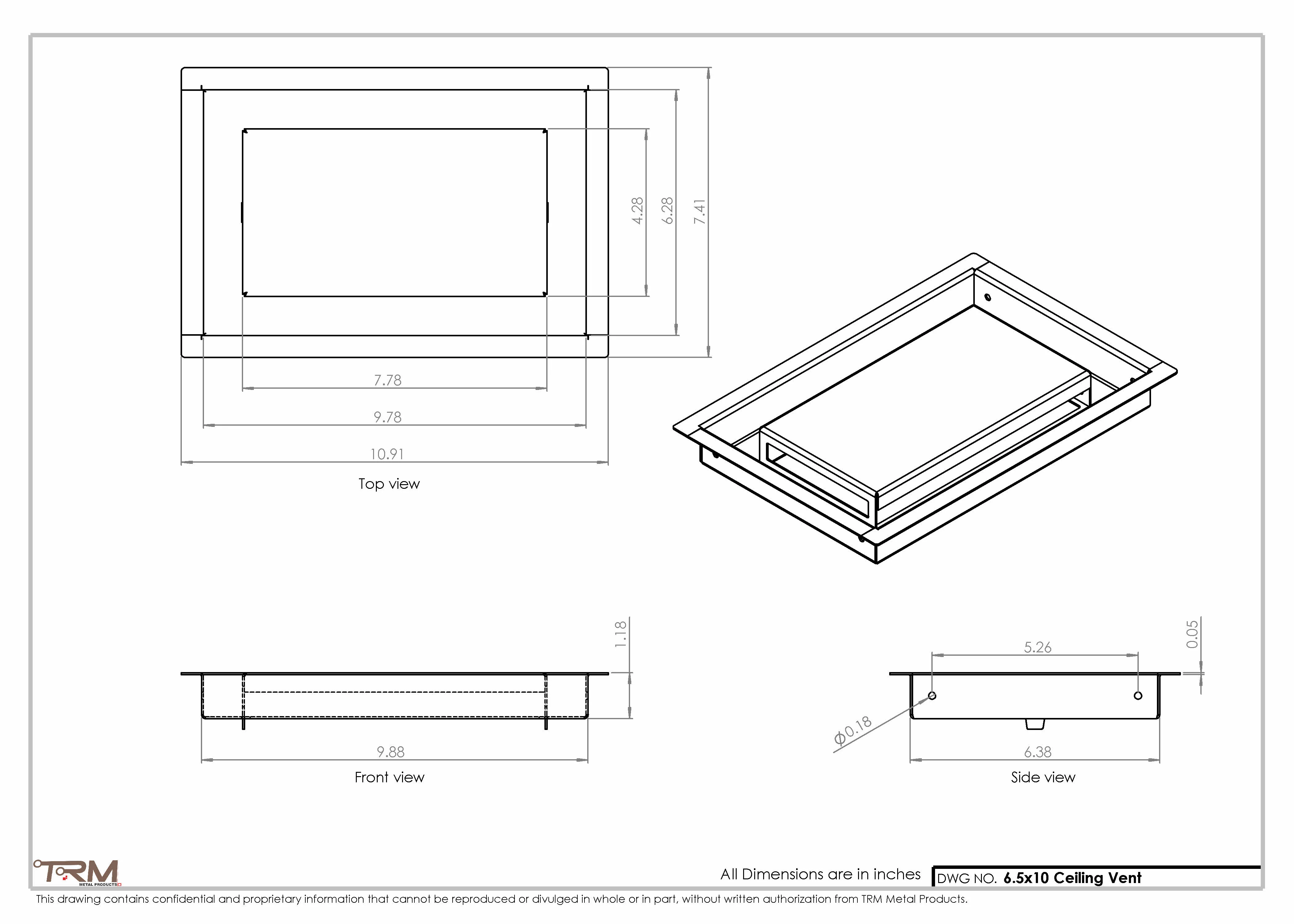 6.5x10 - Modern-Ceiling-Vent Cover-TRM Metal - 10x6.5 - Image 2