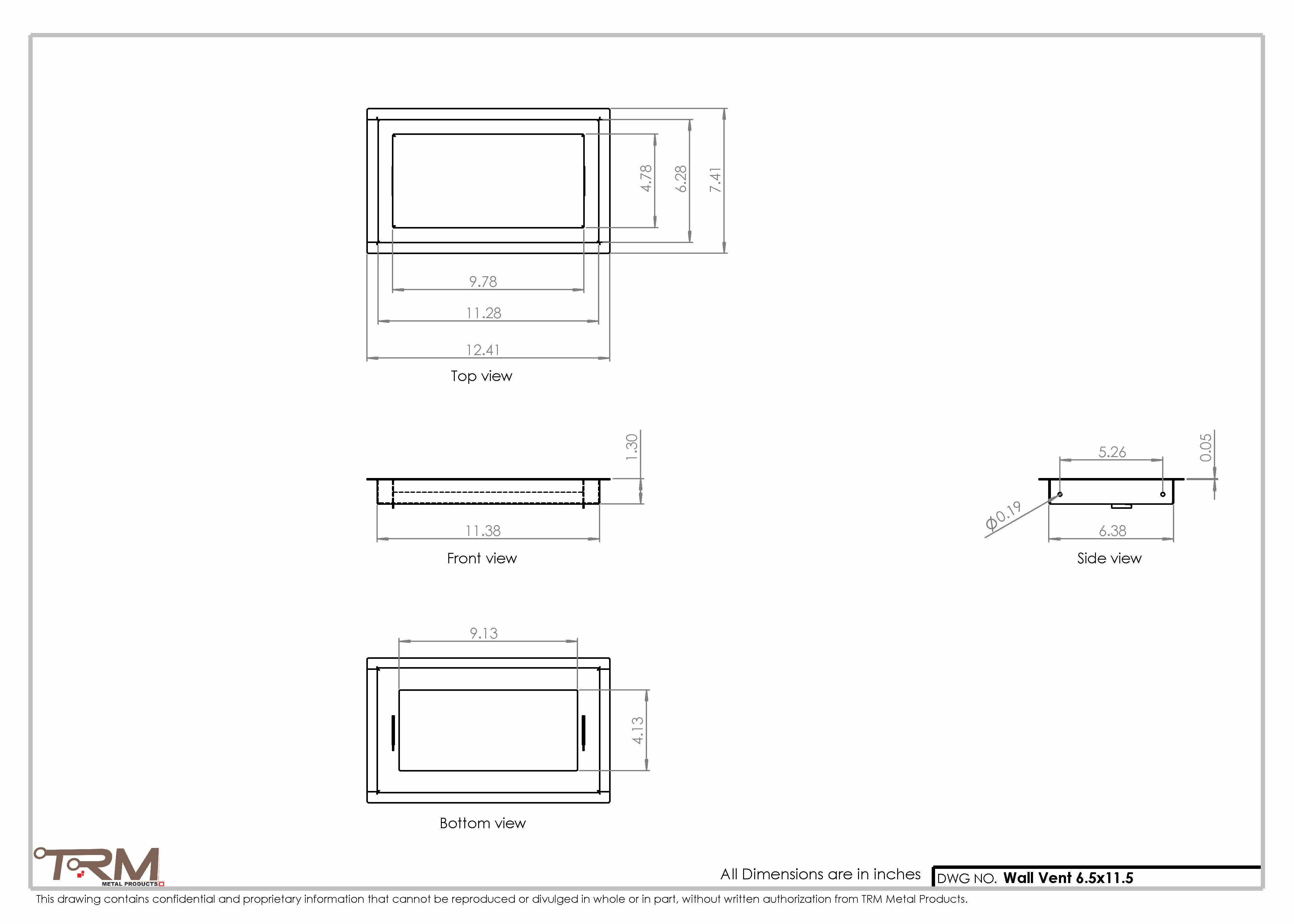 6.5x11.5 - Wall Vent - Modern Vent Cover -  Return Air Vent - TRM Metal  11.5x6.5 - Image 2