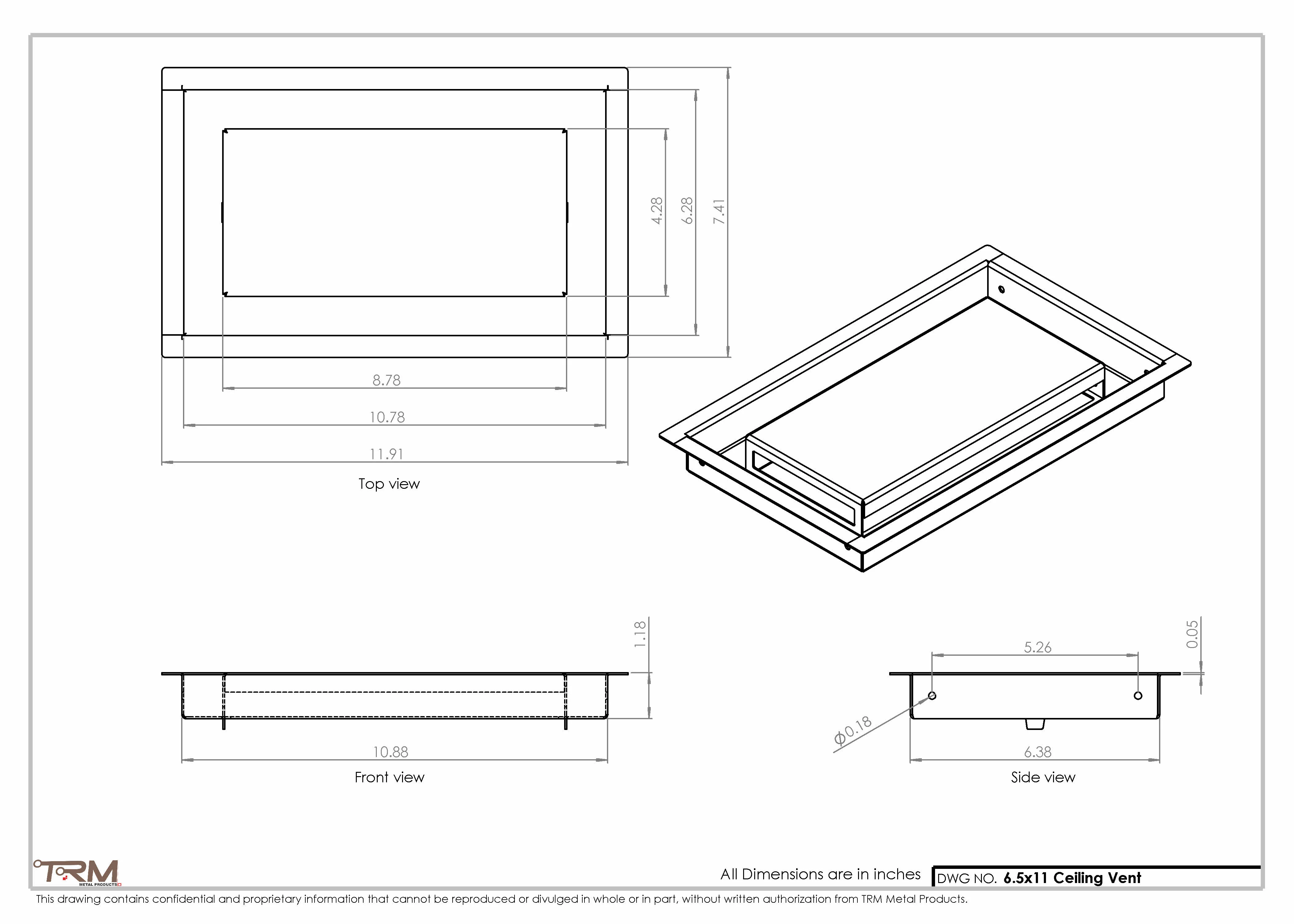 6.5x11 - Modern-Ceiling-Vent Cover-TRM Metal - 11x6.5 - Image 2