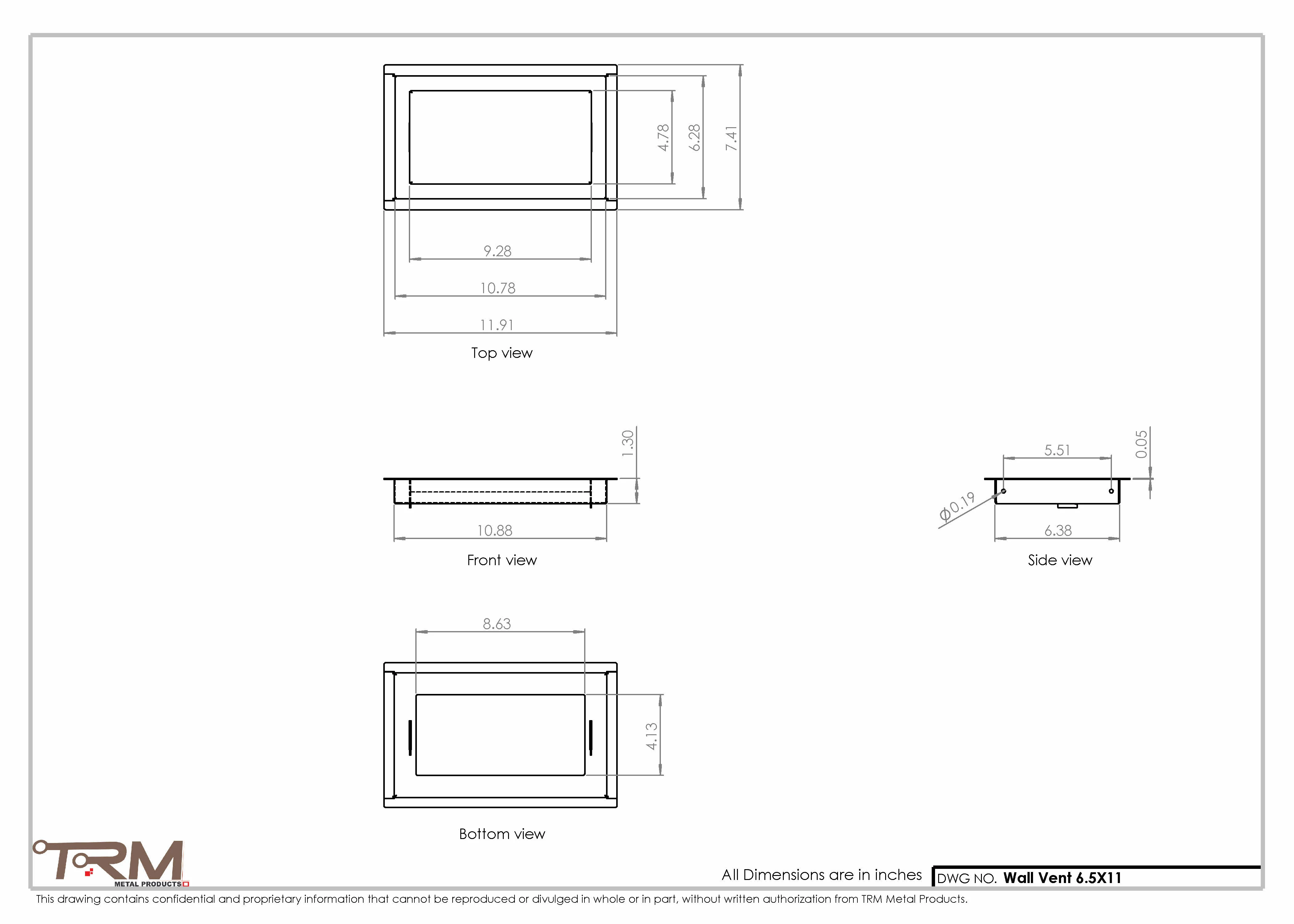 6.5x11 - Wall Vent - Modern Vent Cover -  Return Air Vent - TRM Metal  11x6.5 - Image 2
