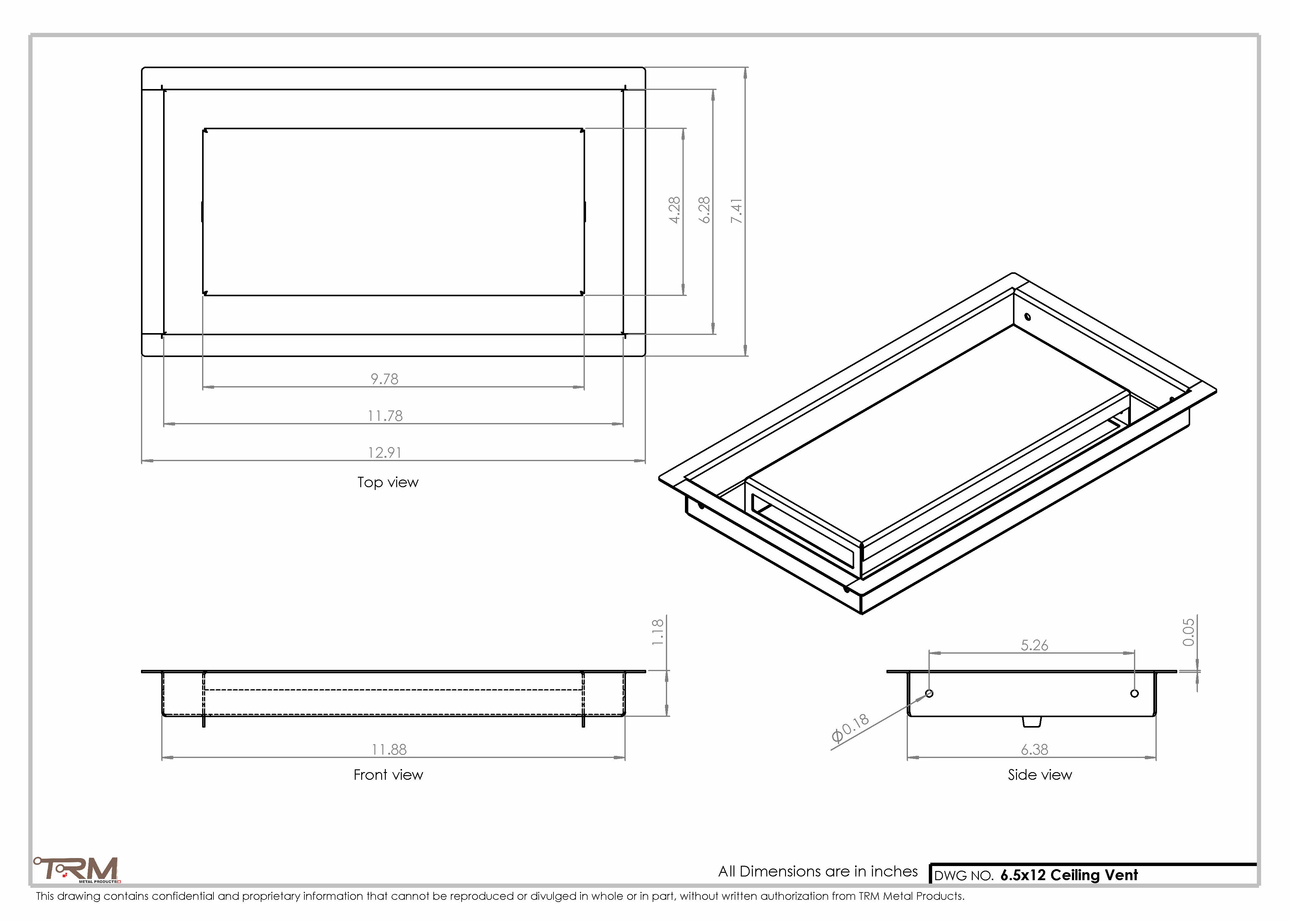 6.5x12 - Modern-Ceiling-Vent Cover-TRM Metal - 12x6.5 - Image 2