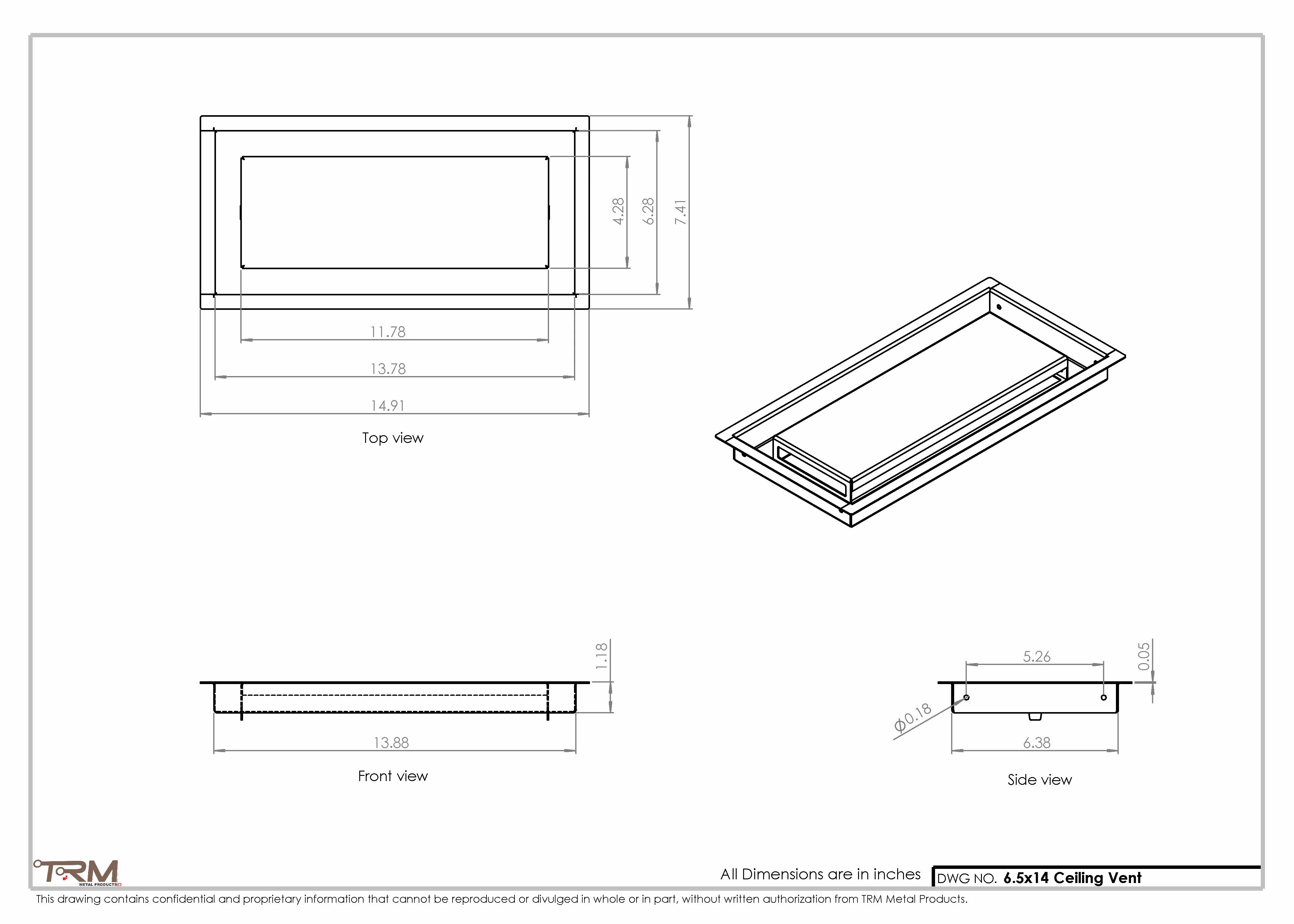 6.5x14 - Modern-Ceiling-Vent Cover-TRM Metal - 14x6.5 - Image 2