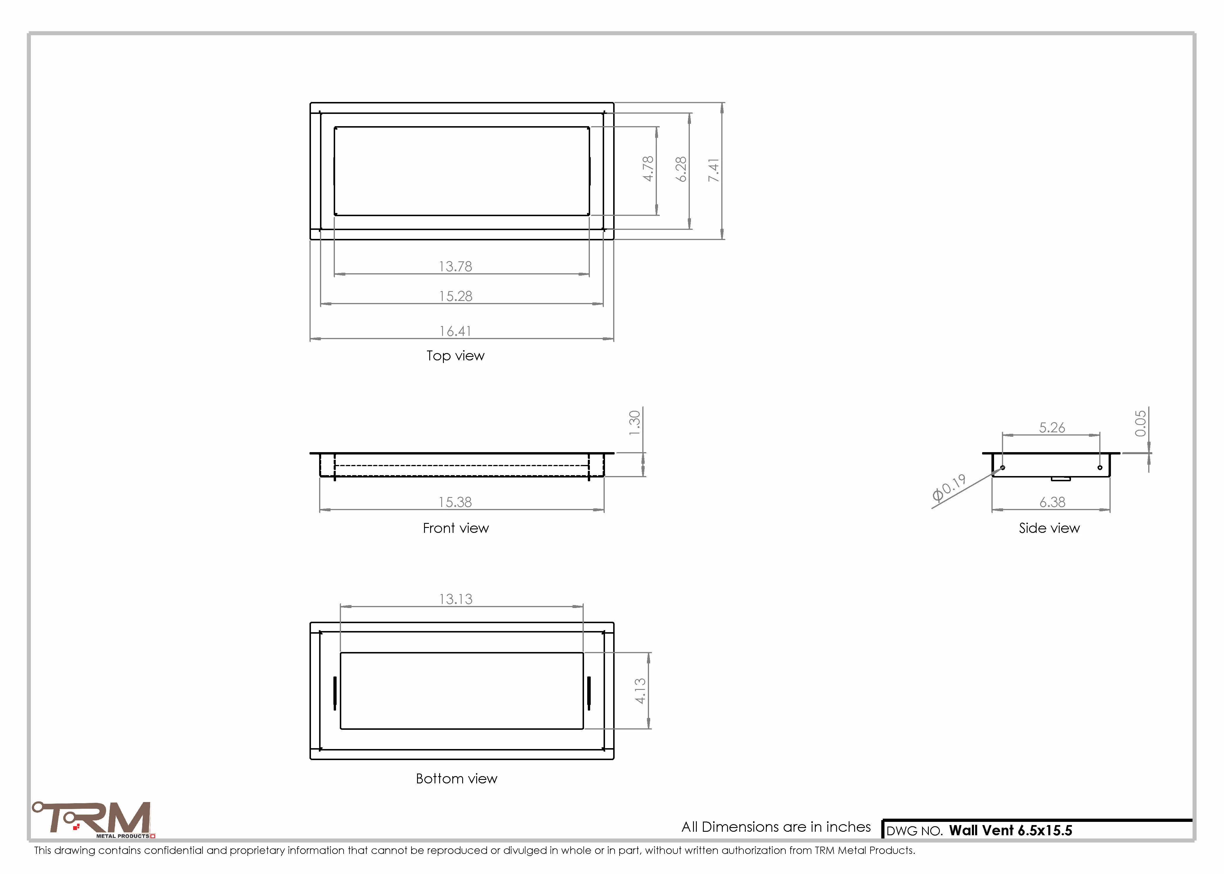 6.5x15.5 - Wall Vent - Modern Vent Cover -  Return Air Vent - TRM Metal  15.5x6.5 - Image 2
