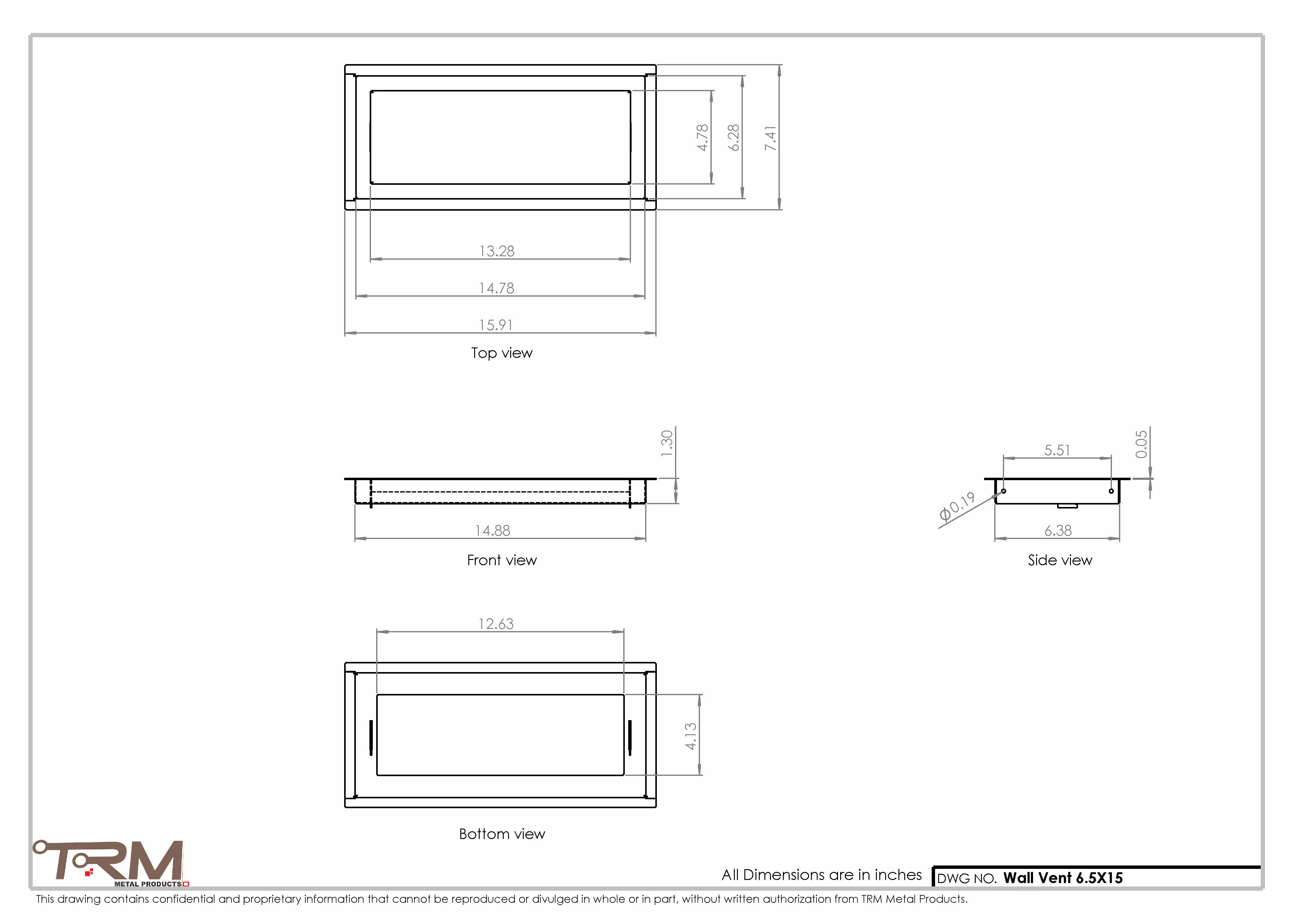 6.5x15 - Wall Vent - Modern Vent Cover -  Return Air Vent - TRM Metal  15x6.5 - Image 2