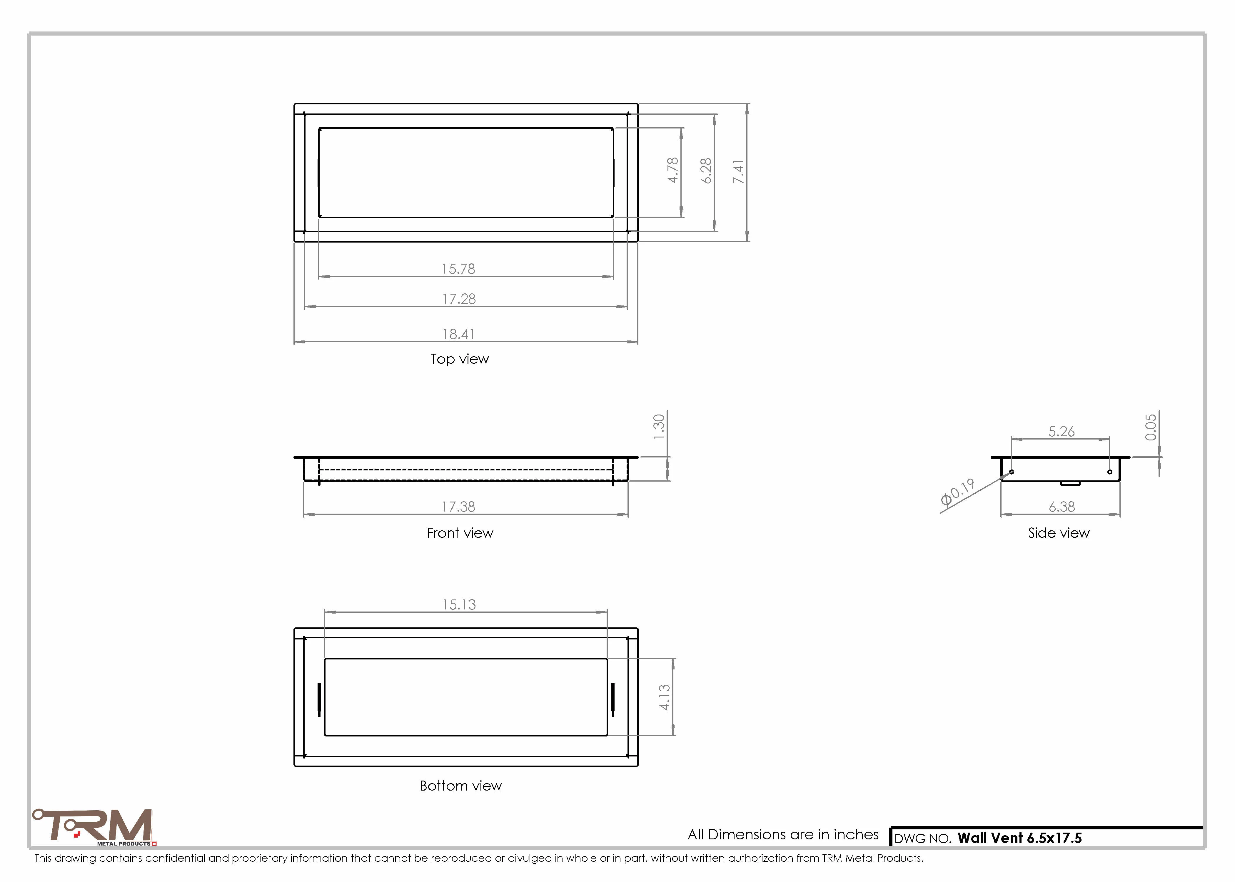 6.5x17.5 - Wall Vent - Modern Vent Cover -  Return Air Vent - TRM Metal  17.5x6.5 - Image 2