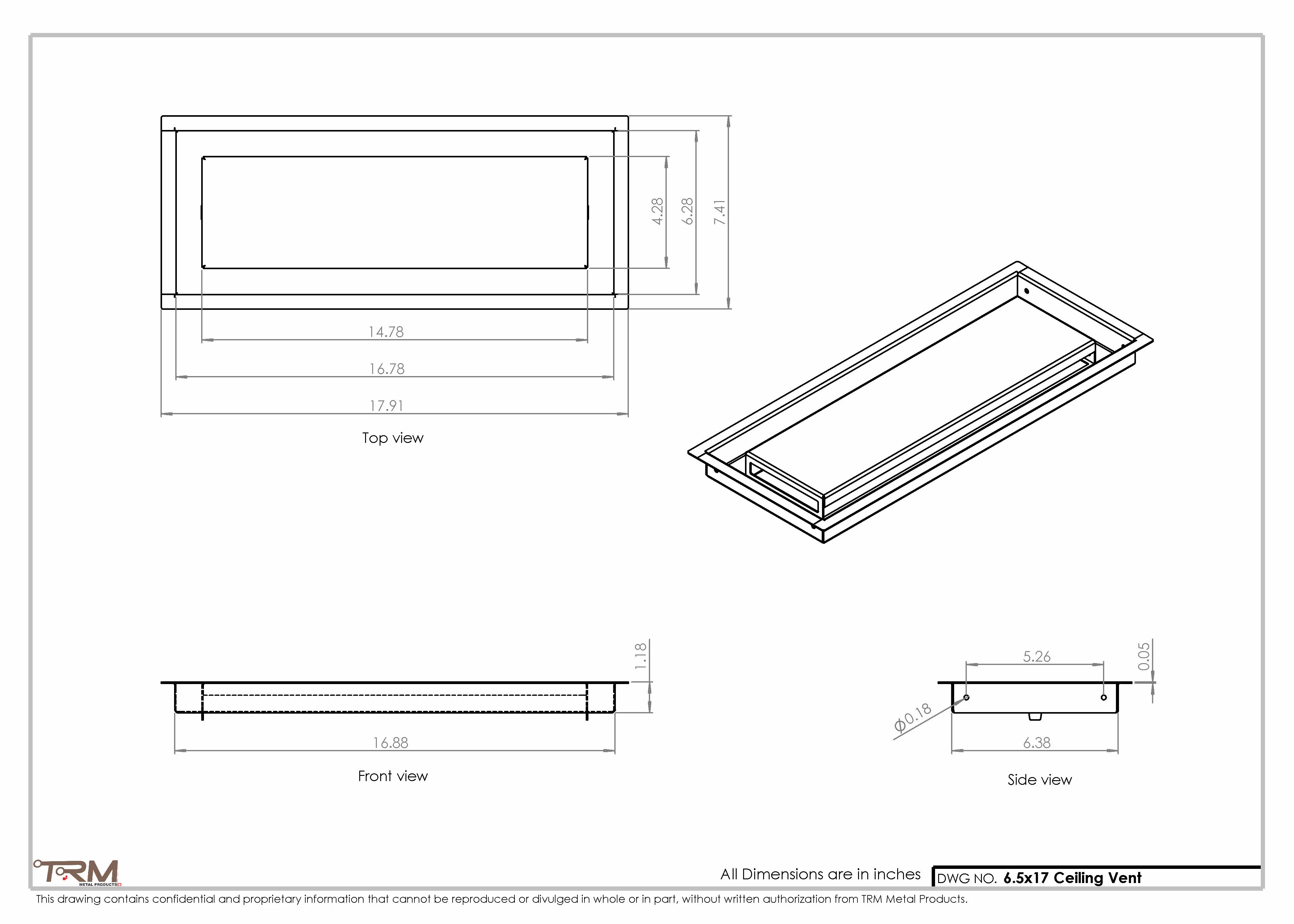 6.5x17 - Modern-Ceiling-Vent Cover-TRM Metal - 17x6.5 - Image 2