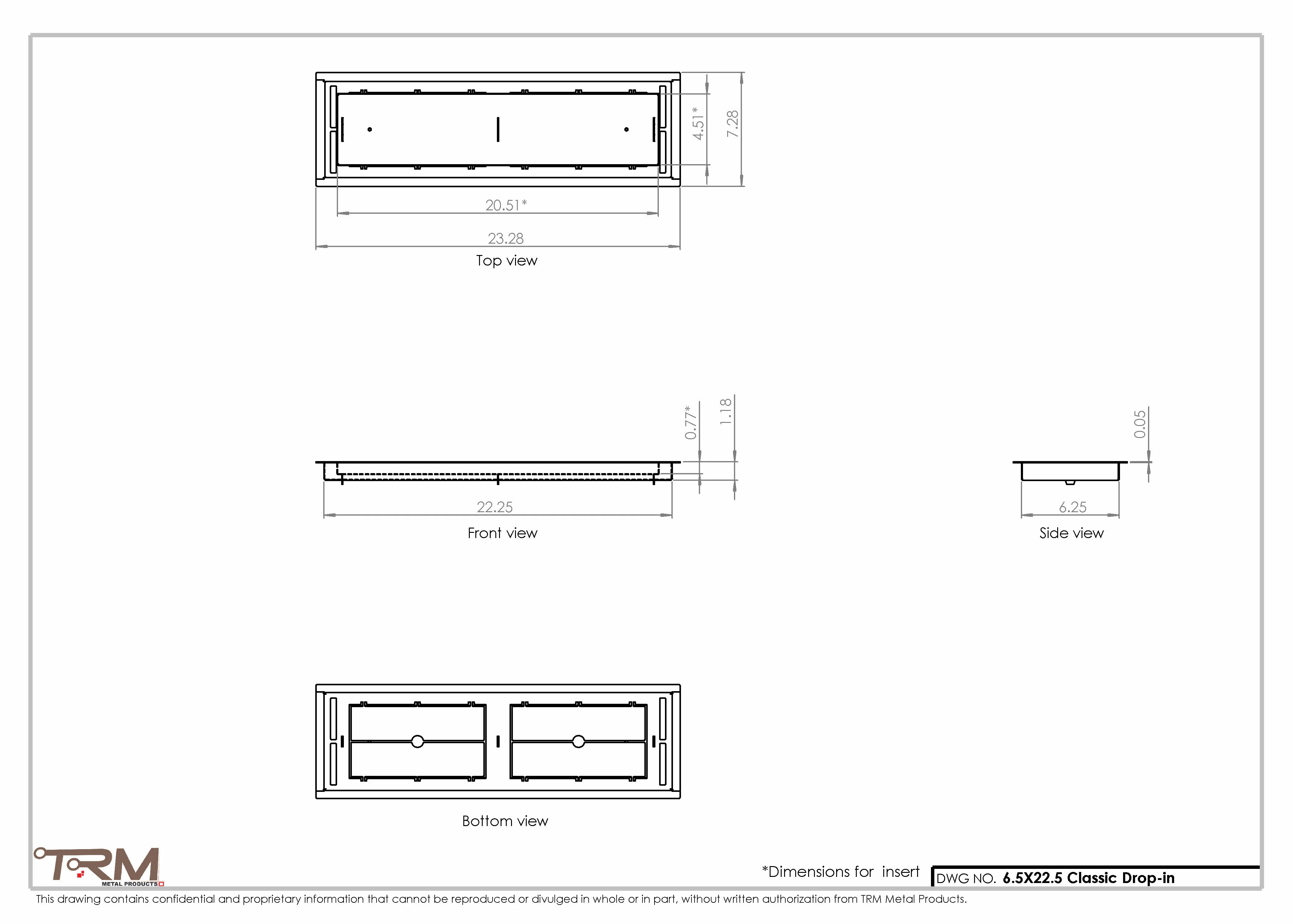 6.5x22.5 - Classic Drop-in Air Vent, Flush Floor-Matching, All Metal, Floor Vent Cover - TRM Metal 22.5x6.5 - Image 2