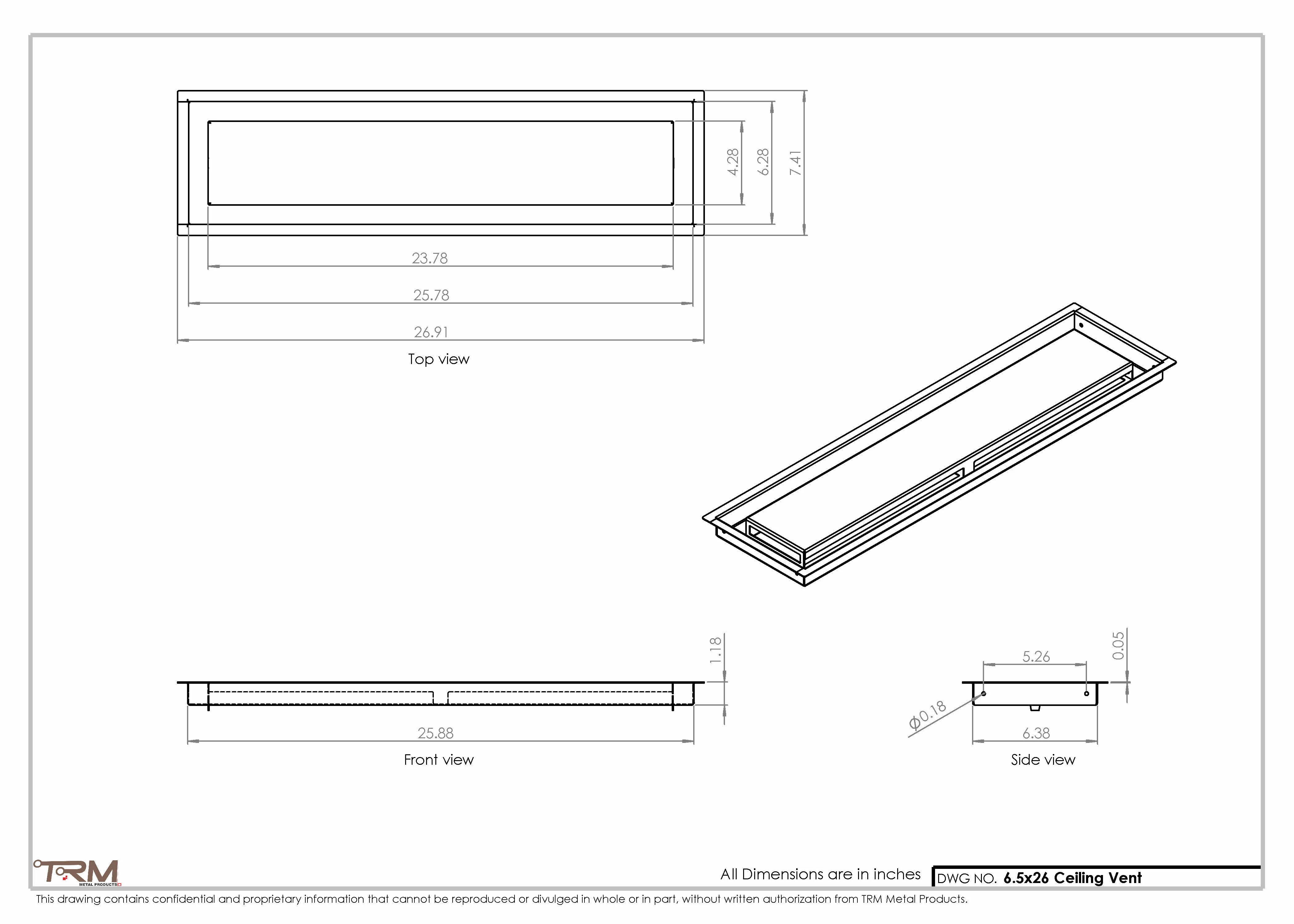 6.5x26 - Modern-Ceiling-Vent Cover-TRM Metal - 26x6.5 - Image 2